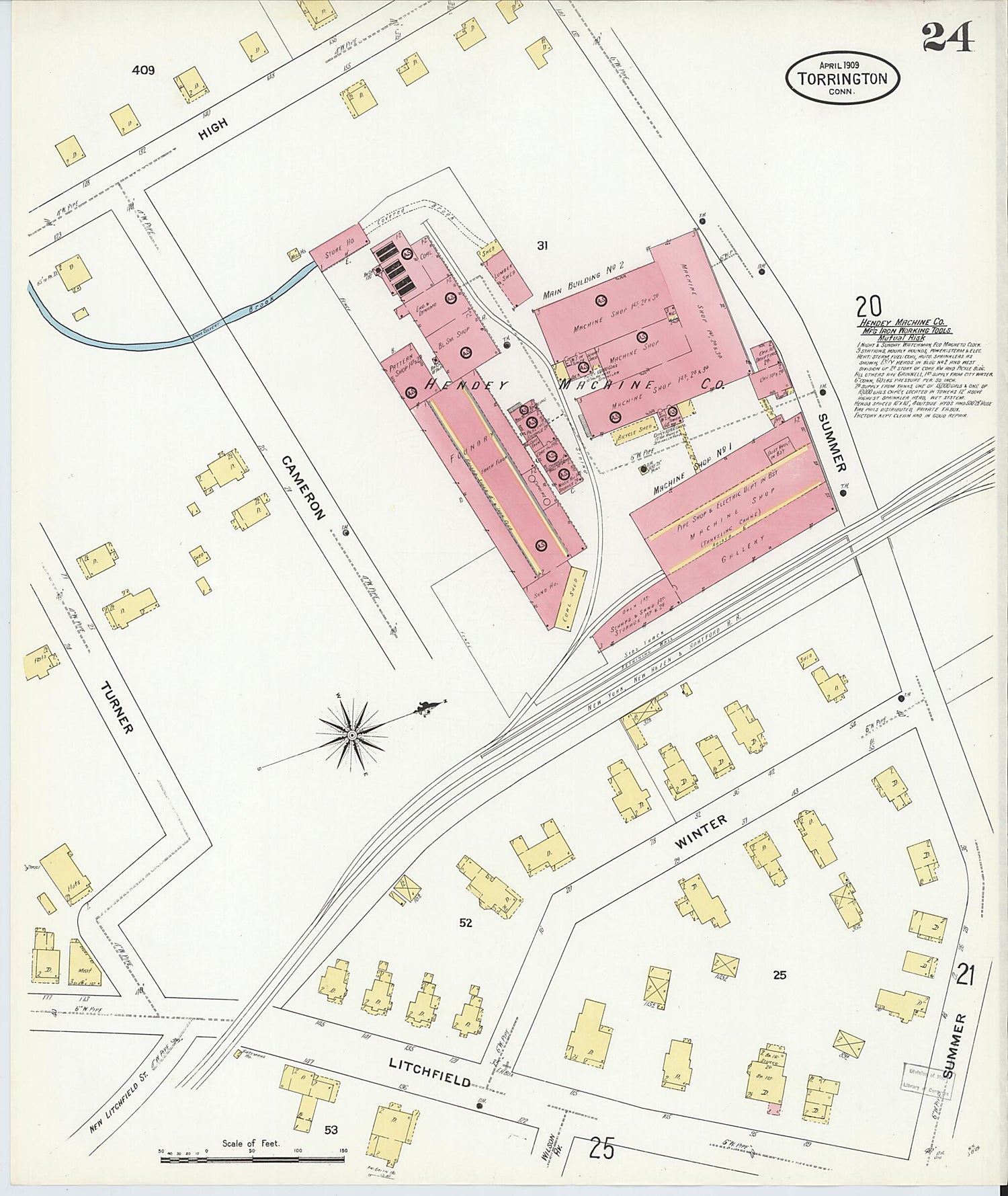 This old map of Torrington, Litchfield County, Connecticut was created by Sanborn Map Company in 1909