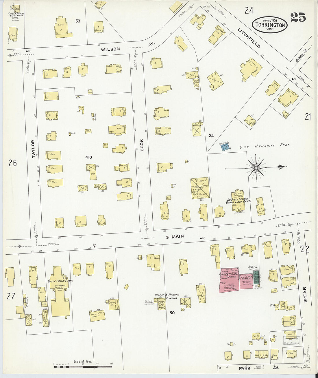 This old map of Torrington, Litchfield County, Connecticut was created by Sanborn Map Company in 1909