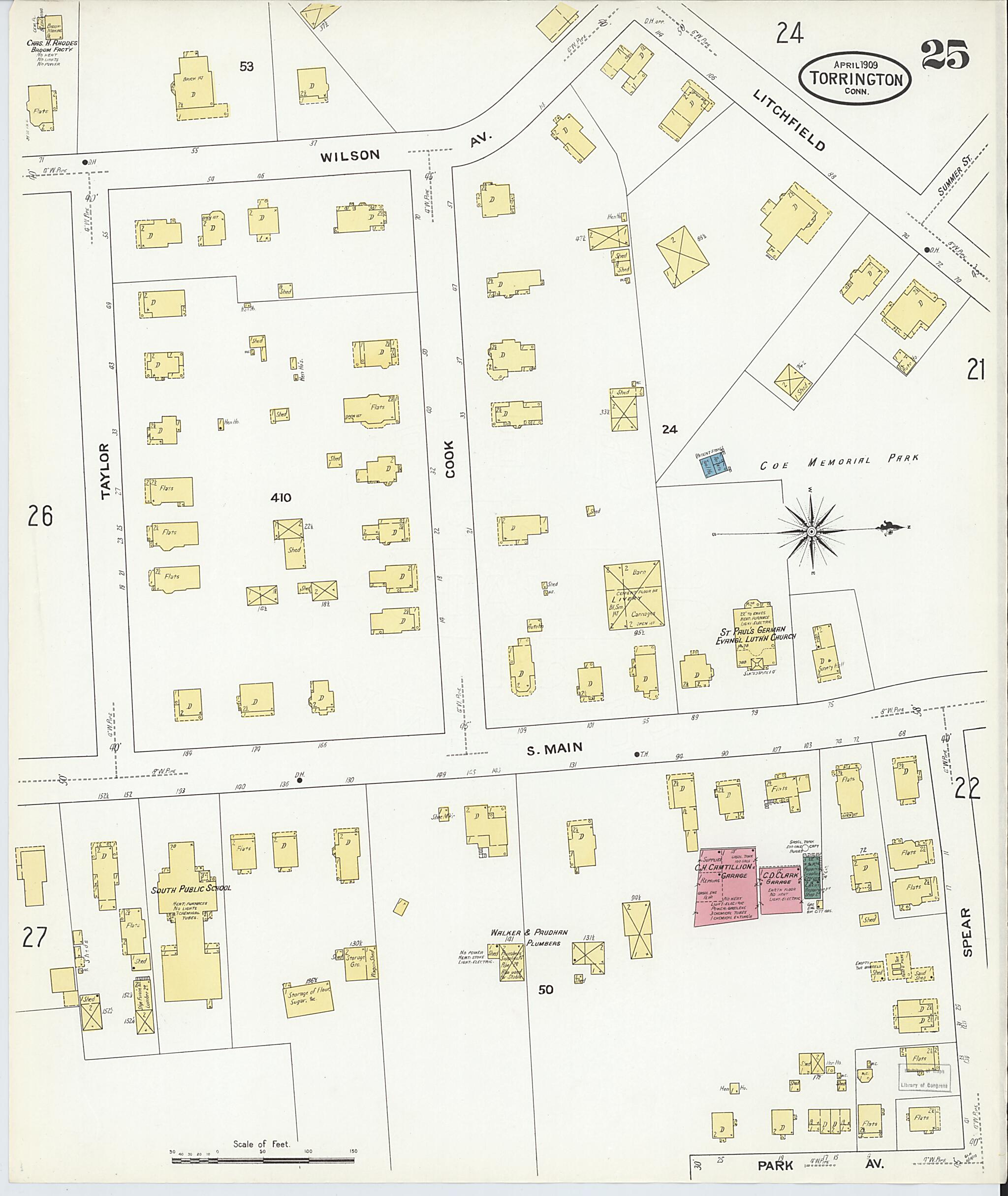 This old map of Torrington, Litchfield County, Connecticut was created by Sanborn Map Company in 1909