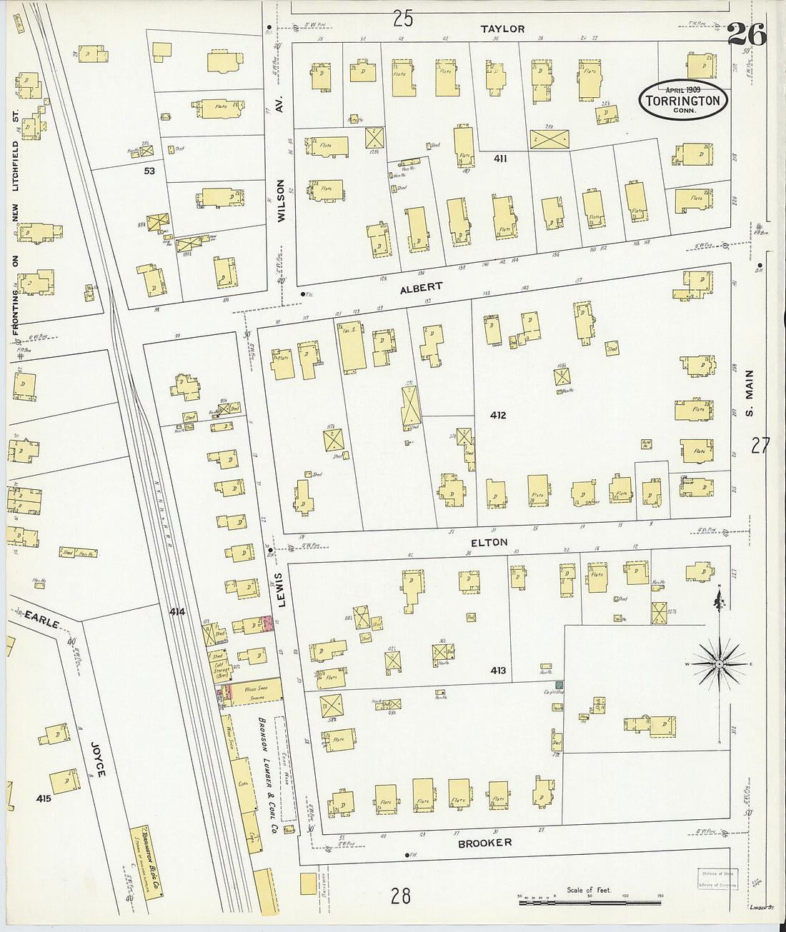 This old map of Torrington, Litchfield County, Connecticut was created by Sanborn Map Company in 1909
