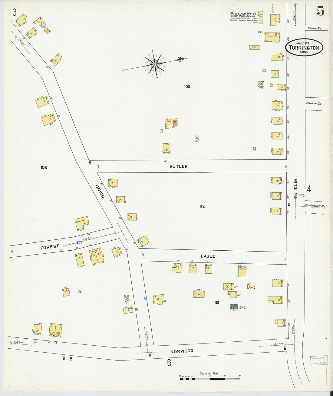This old map of Torrington, Litchfield County, Connecticut was created by Sanborn Map Company in 1909