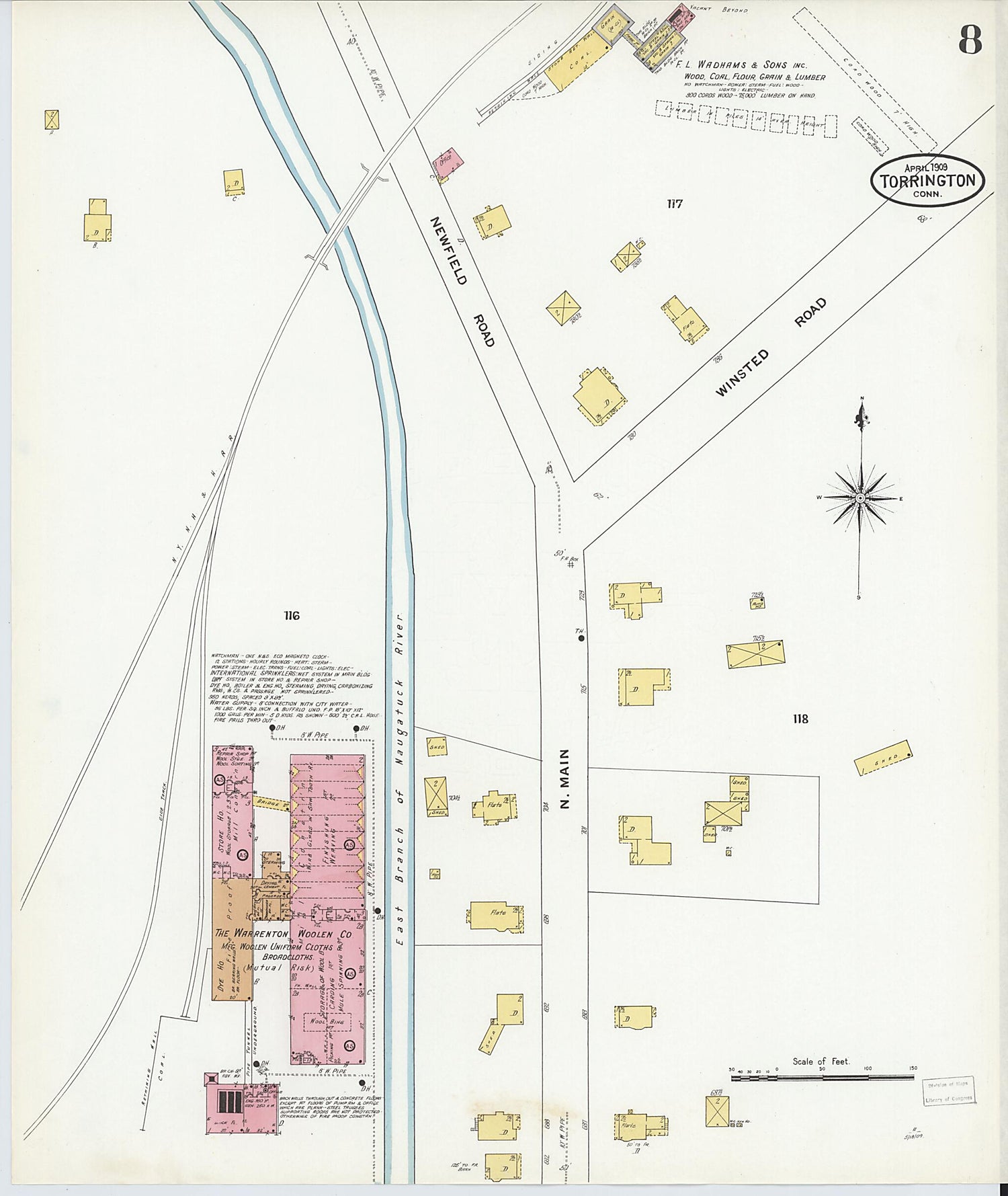This old map of Torrington, Litchfield County, Connecticut was created by Sanborn Map Company in 1909
