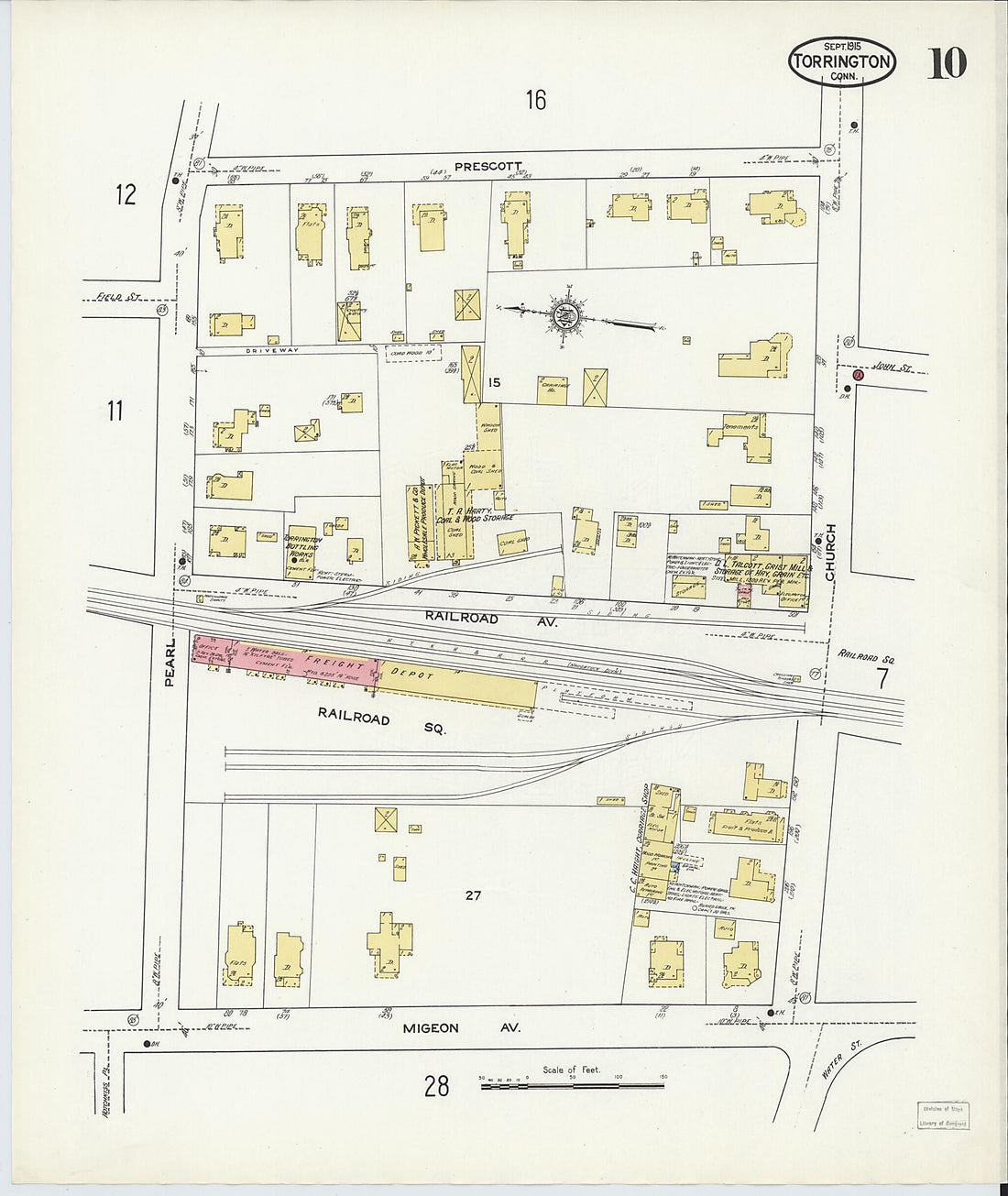 This old map of Torrington, Litchfield County, Connecticut was created by Sanborn Map Company in 1915