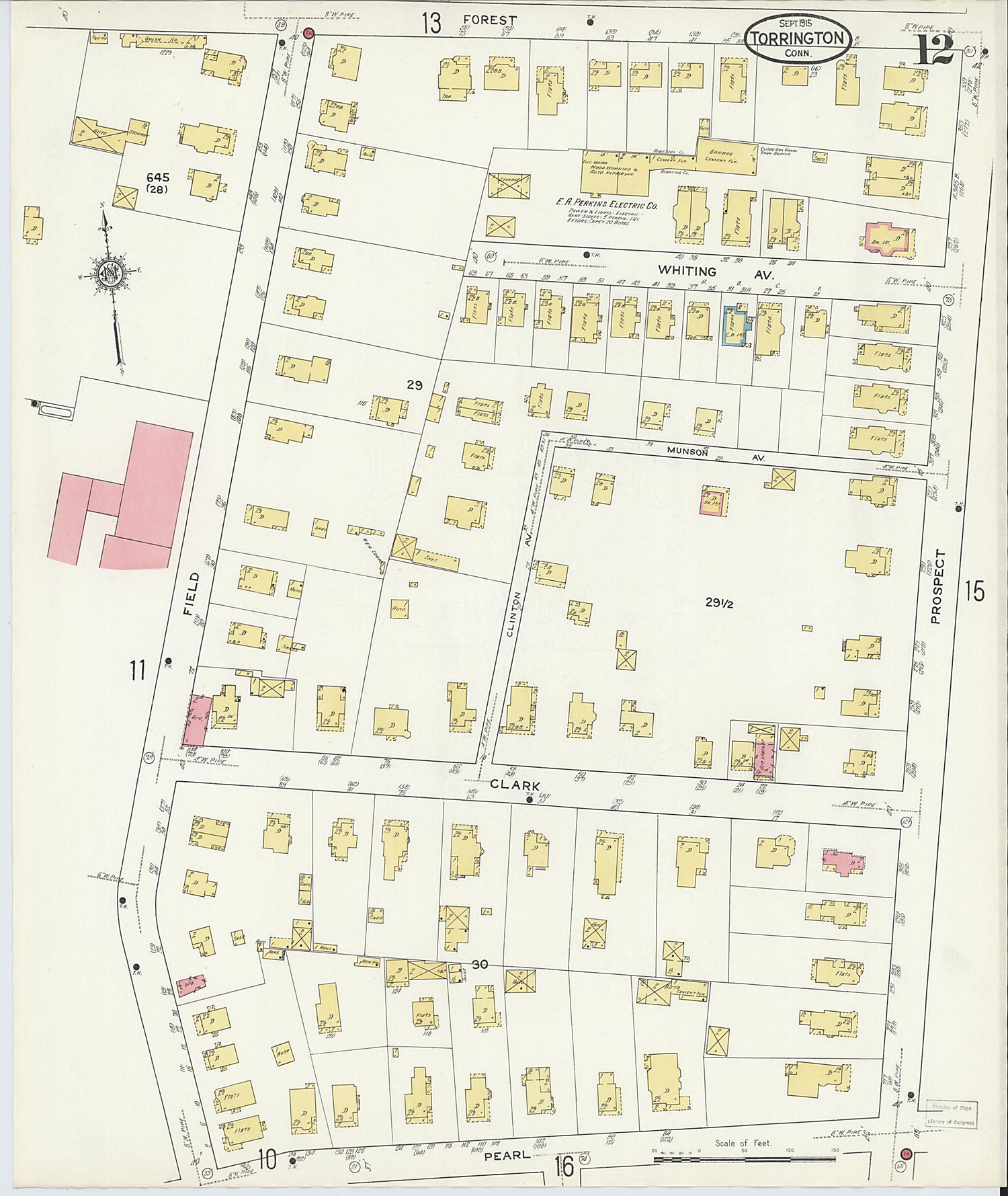 This old map of Torrington, Litchfield County, Connecticut was created by Sanborn Map Company in 1915