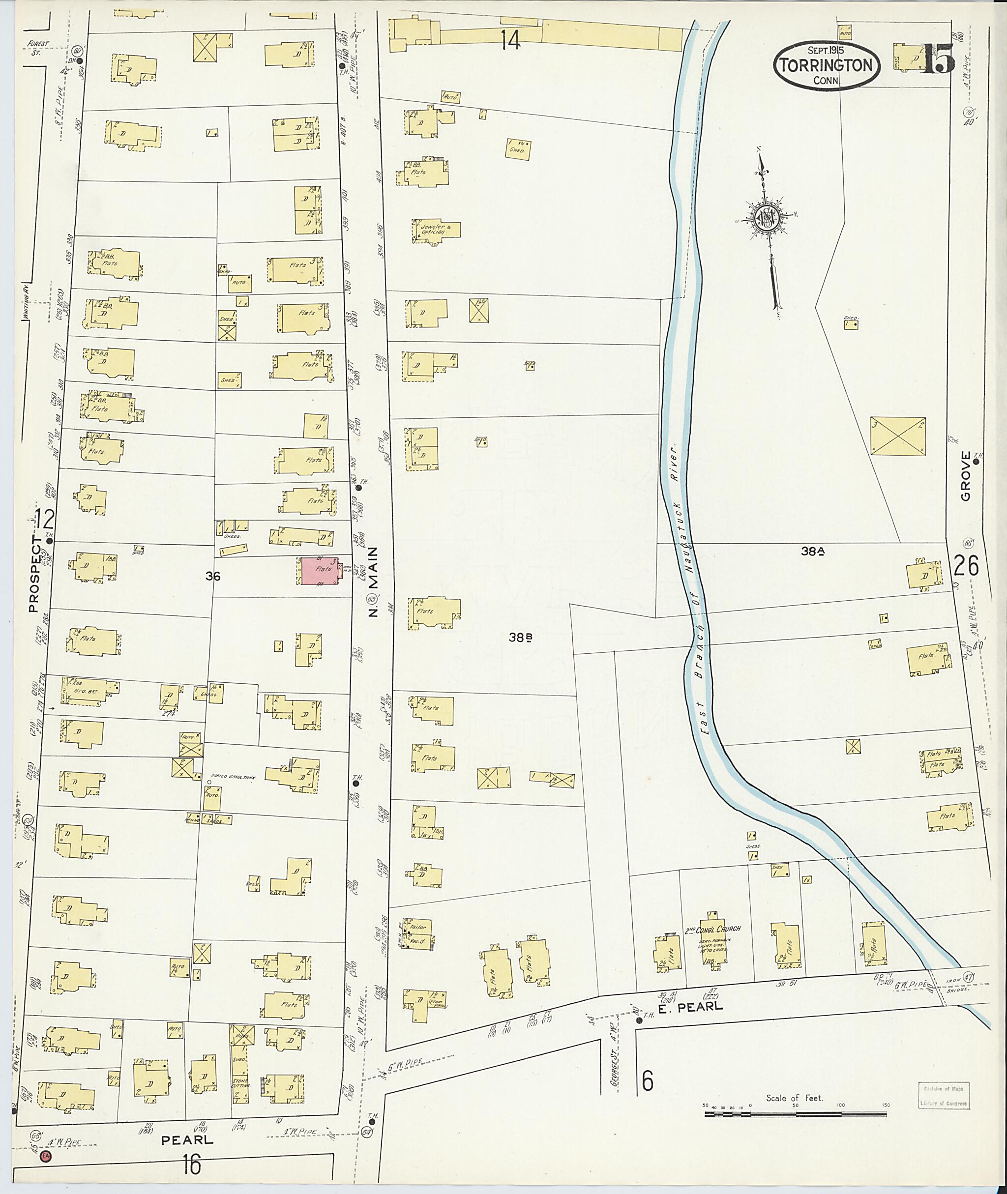 This old map of Torrington, Litchfield County, Connecticut was created by Sanborn Map Company in 1915