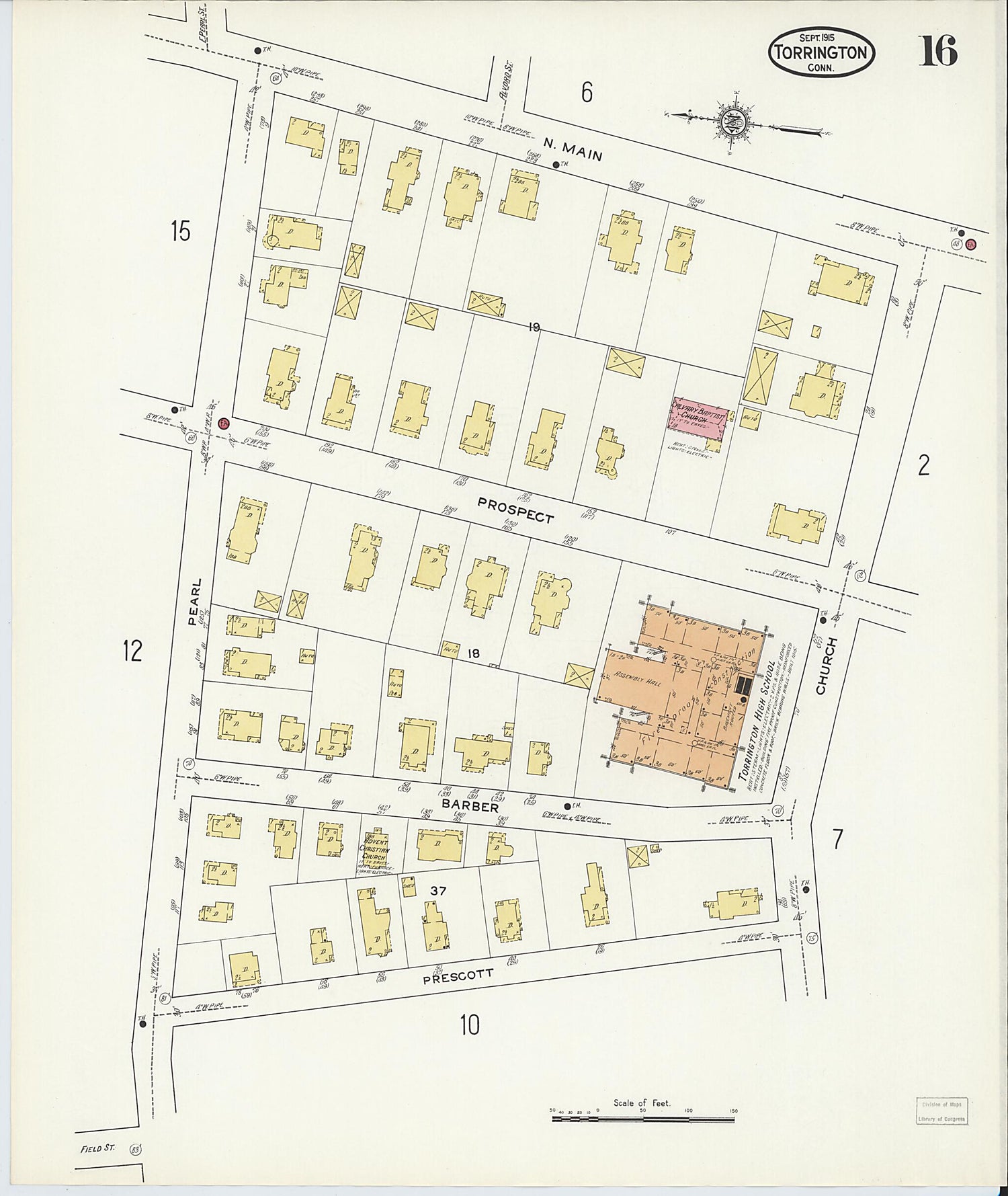 This old map of Torrington, Litchfield County, Connecticut was created by Sanborn Map Company in 1915