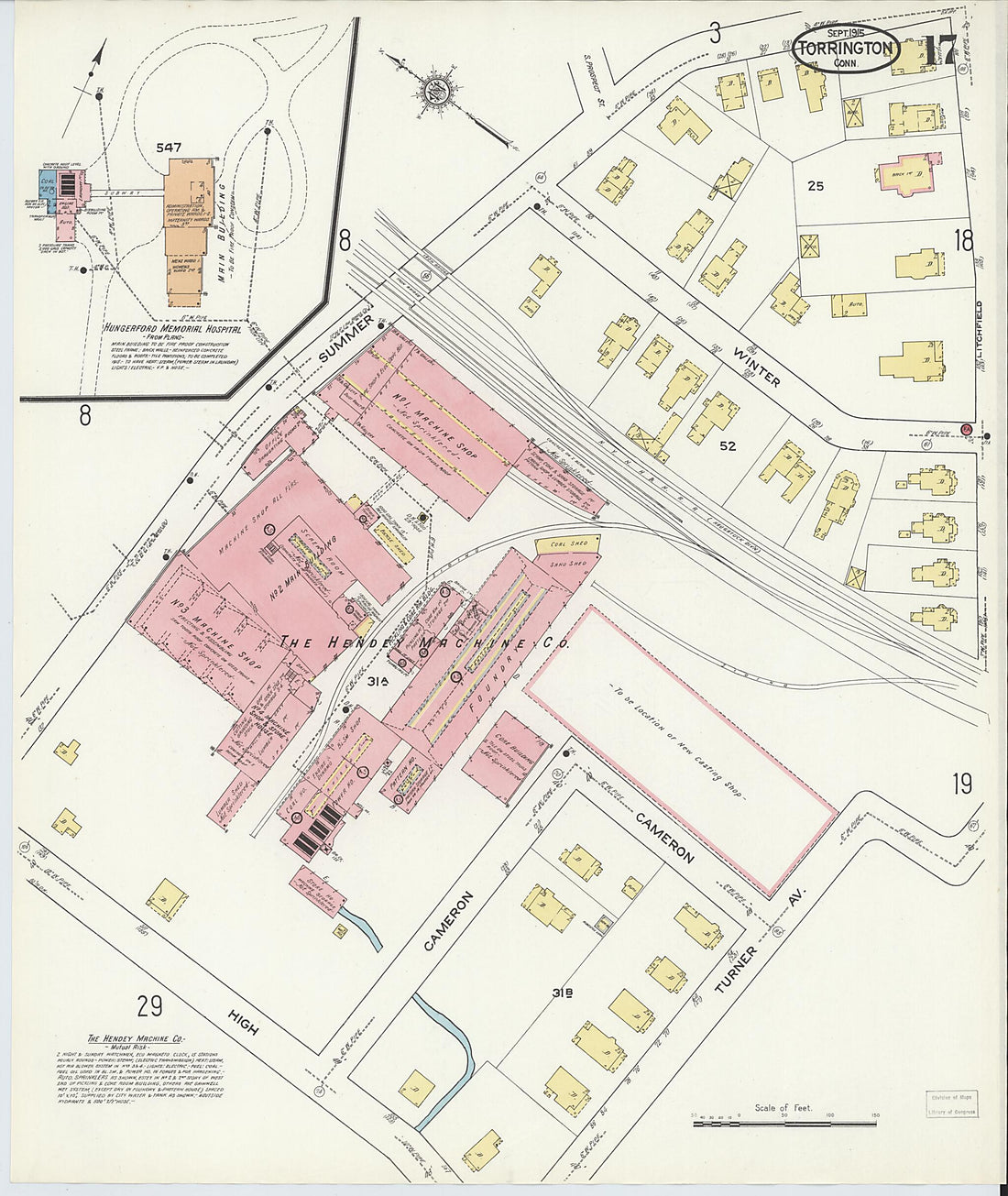 This old map of Torrington, Litchfield County, Connecticut was created by Sanborn Map Company in 1915