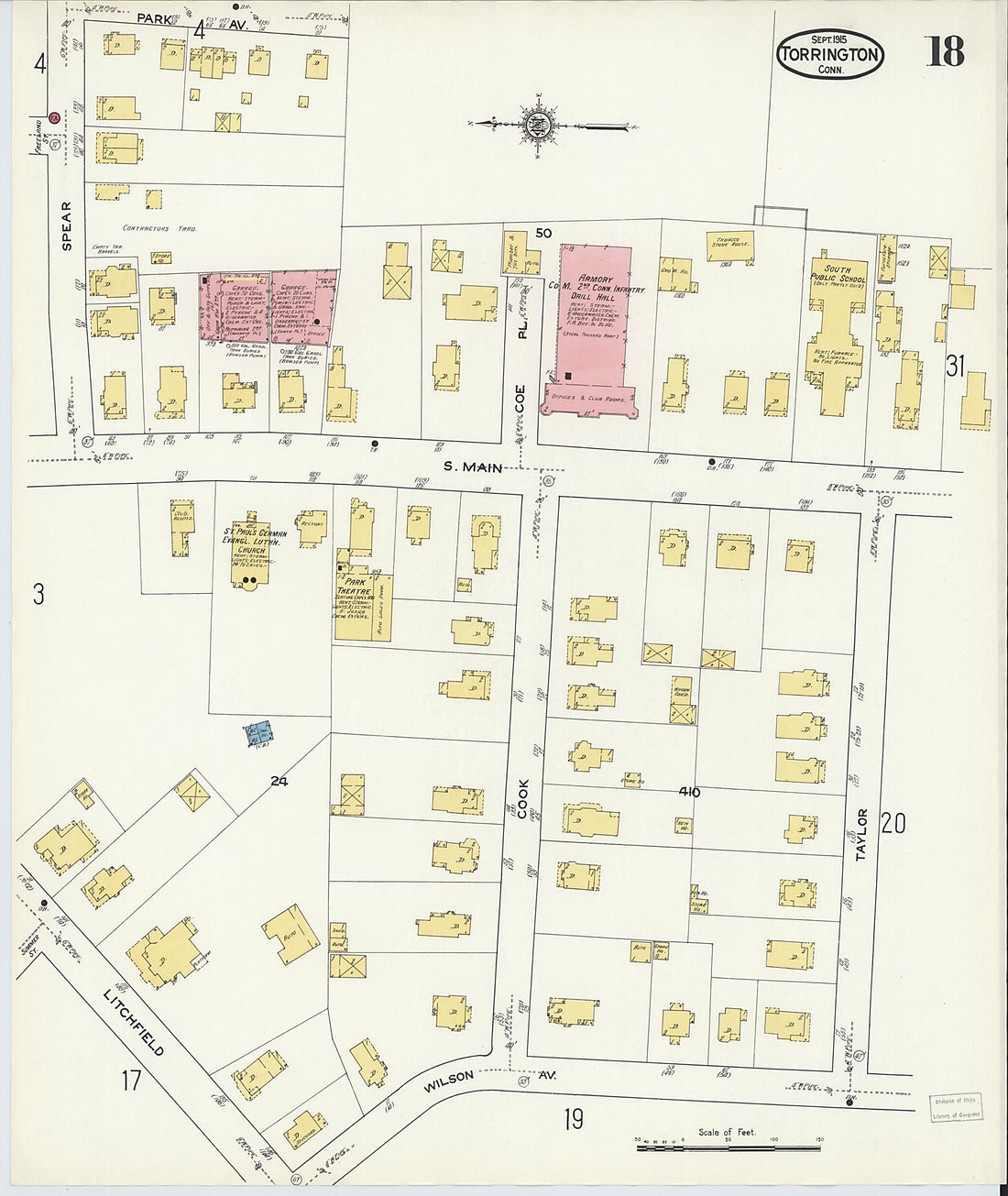 This old map of Torrington, Litchfield County, Connecticut was created by Sanborn Map Company in 1915