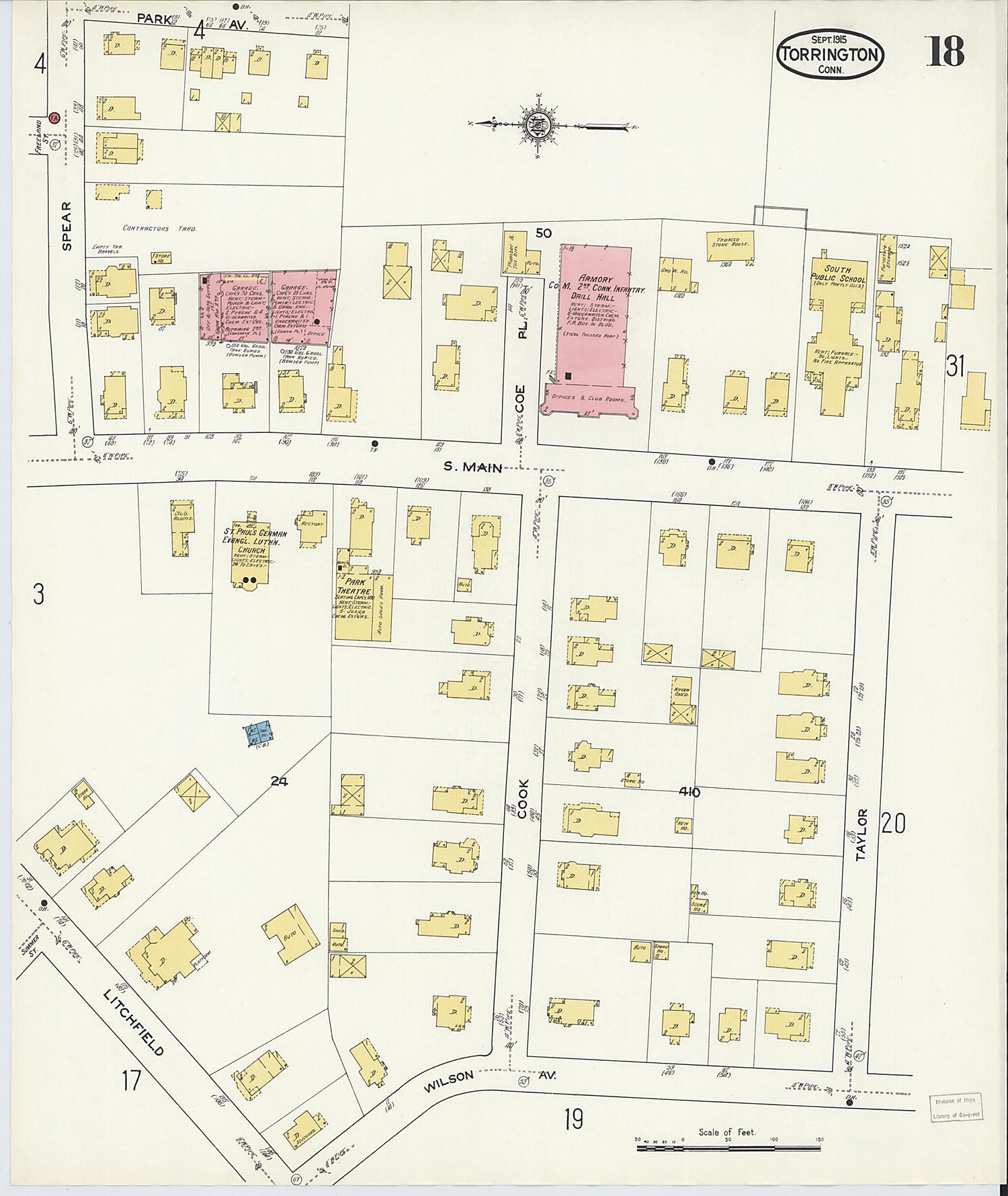 This old map of Torrington, Litchfield County, Connecticut was created by Sanborn Map Company in 1915
