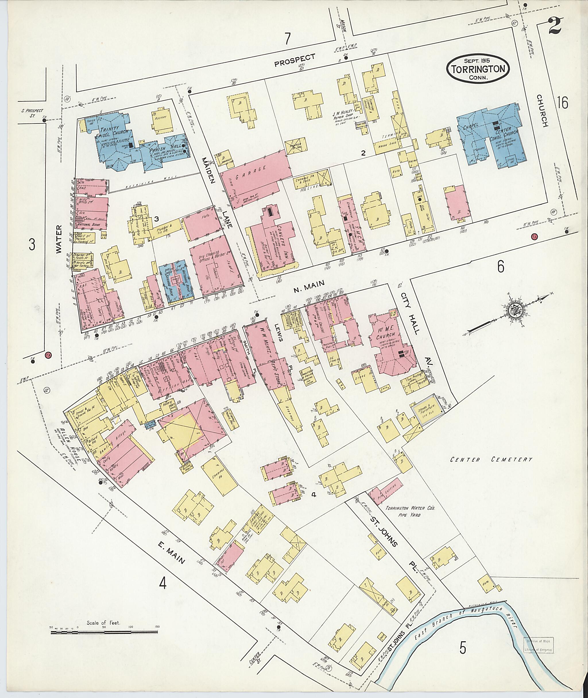 This old map of Torrington, Litchfield County, Connecticut was created by Sanborn Map Company in 1915