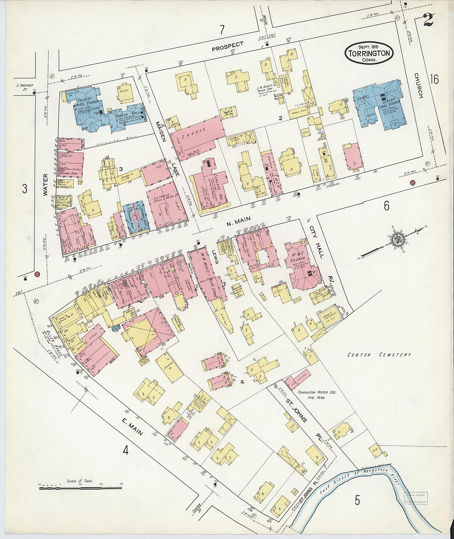 This old map of Torrington, Litchfield County, Connecticut was created by Sanborn Map Company in 1915