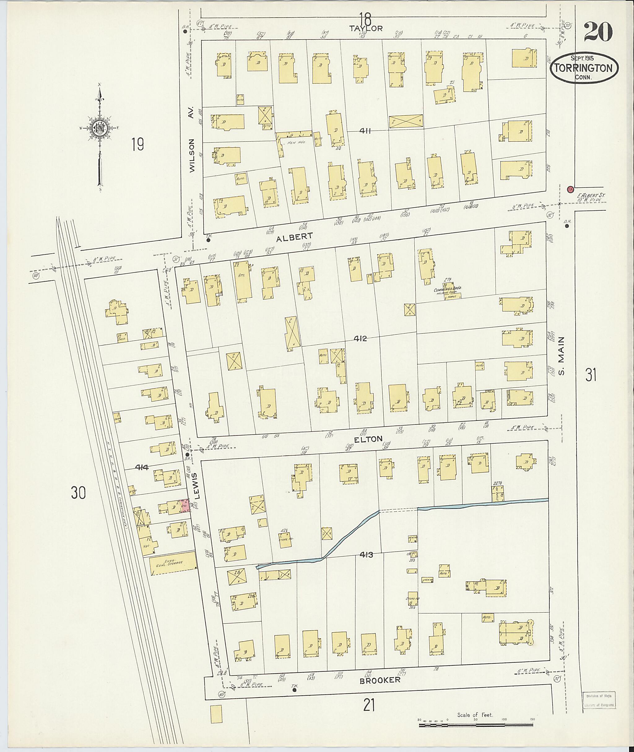 This old map of Torrington, Litchfield County, Connecticut was created by Sanborn Map Company in 1915