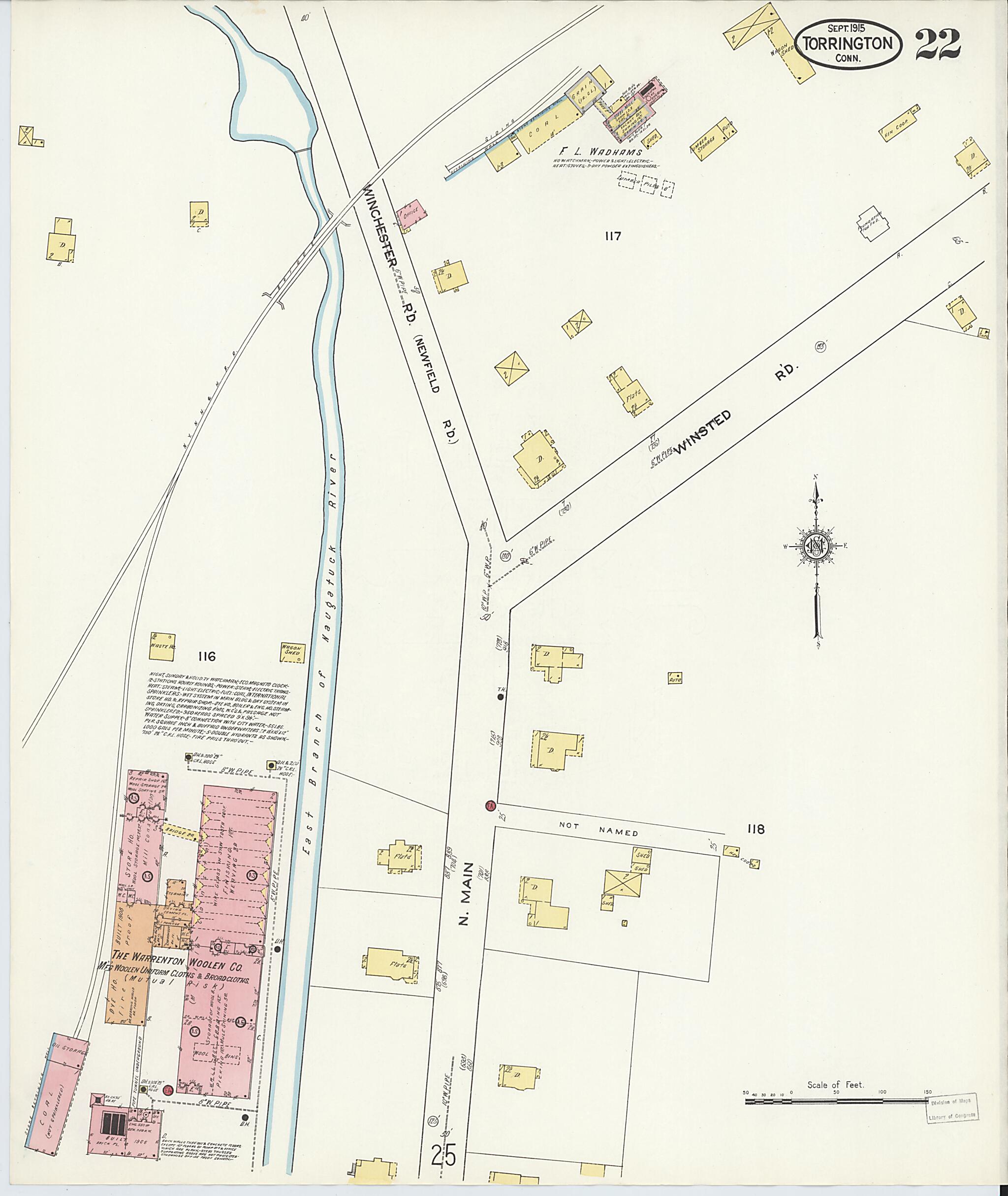 This old map of Torrington, Litchfield County, Connecticut was created by Sanborn Map Company in 1915