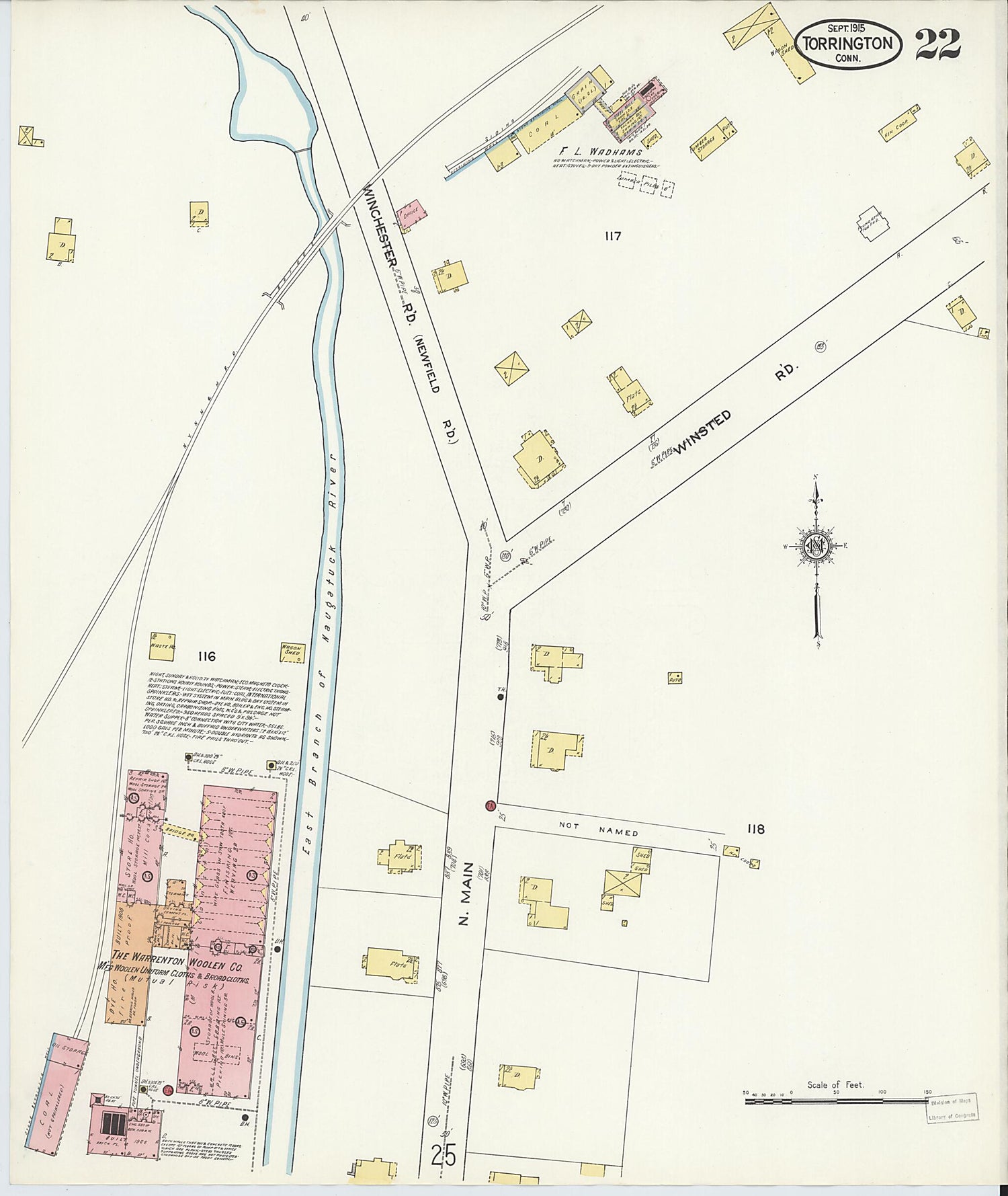 This old map of Torrington, Litchfield County, Connecticut was created by Sanborn Map Company in 1915