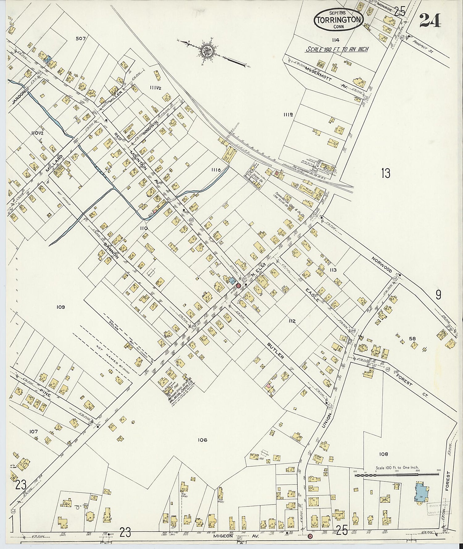 This old map of Torrington, Litchfield County, Connecticut was created by Sanborn Map Company in 1915
