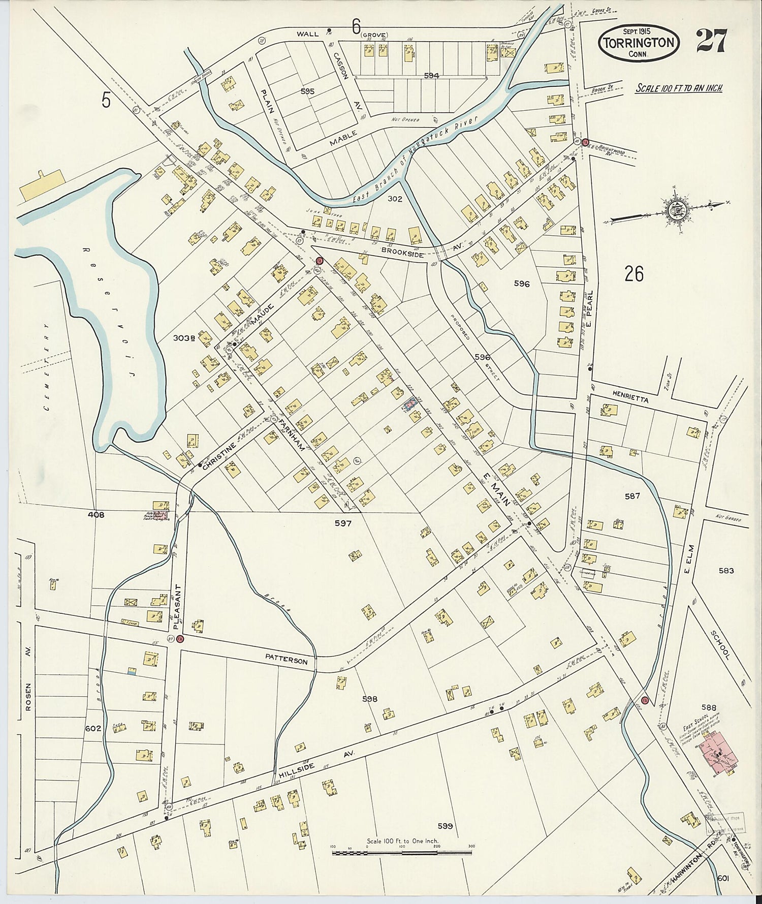 This old map of Torrington, Litchfield County, Connecticut was created by Sanborn Map Company in 1915