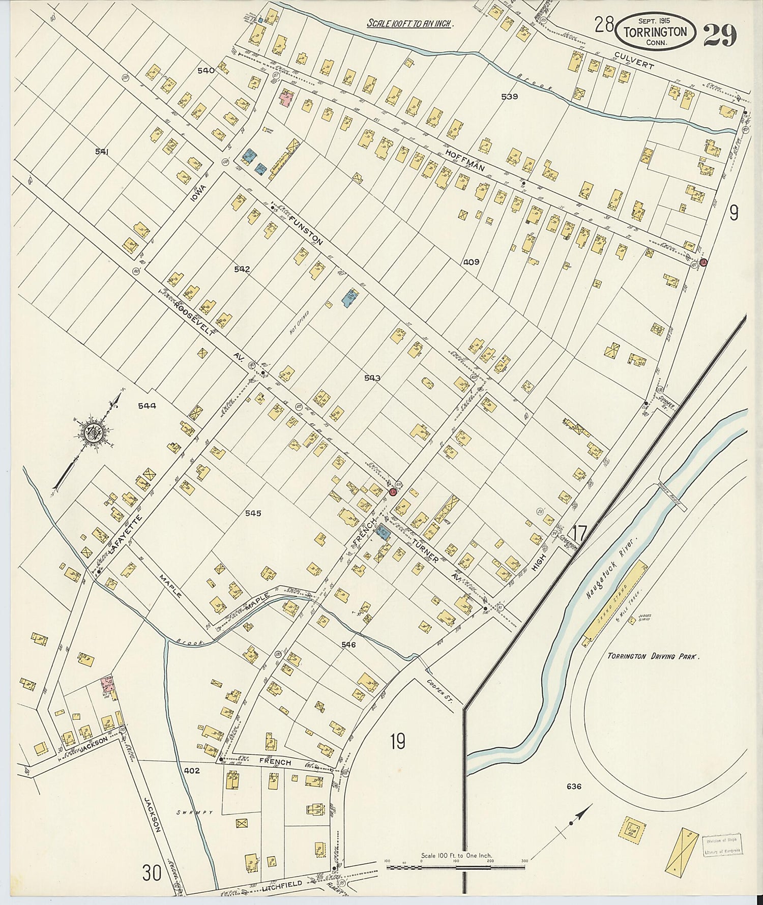 This old map of Torrington, Litchfield County, Connecticut was created by Sanborn Map Company in 1915