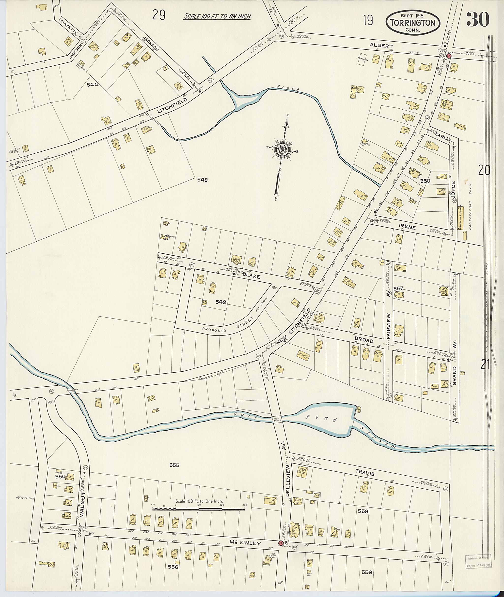 This old map of Torrington, Litchfield County, Connecticut was created by Sanborn Map Company in 1915