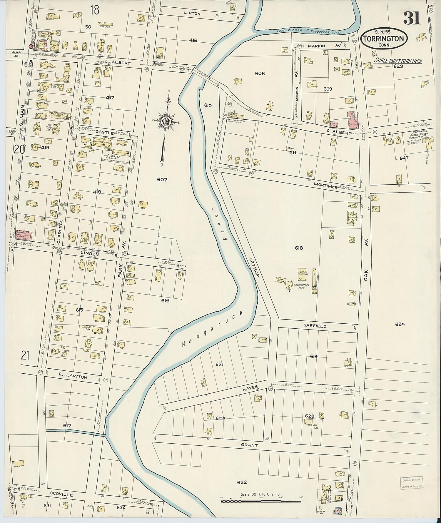 This old map of Torrington, Litchfield County, Connecticut was created by Sanborn Map Company in 1915