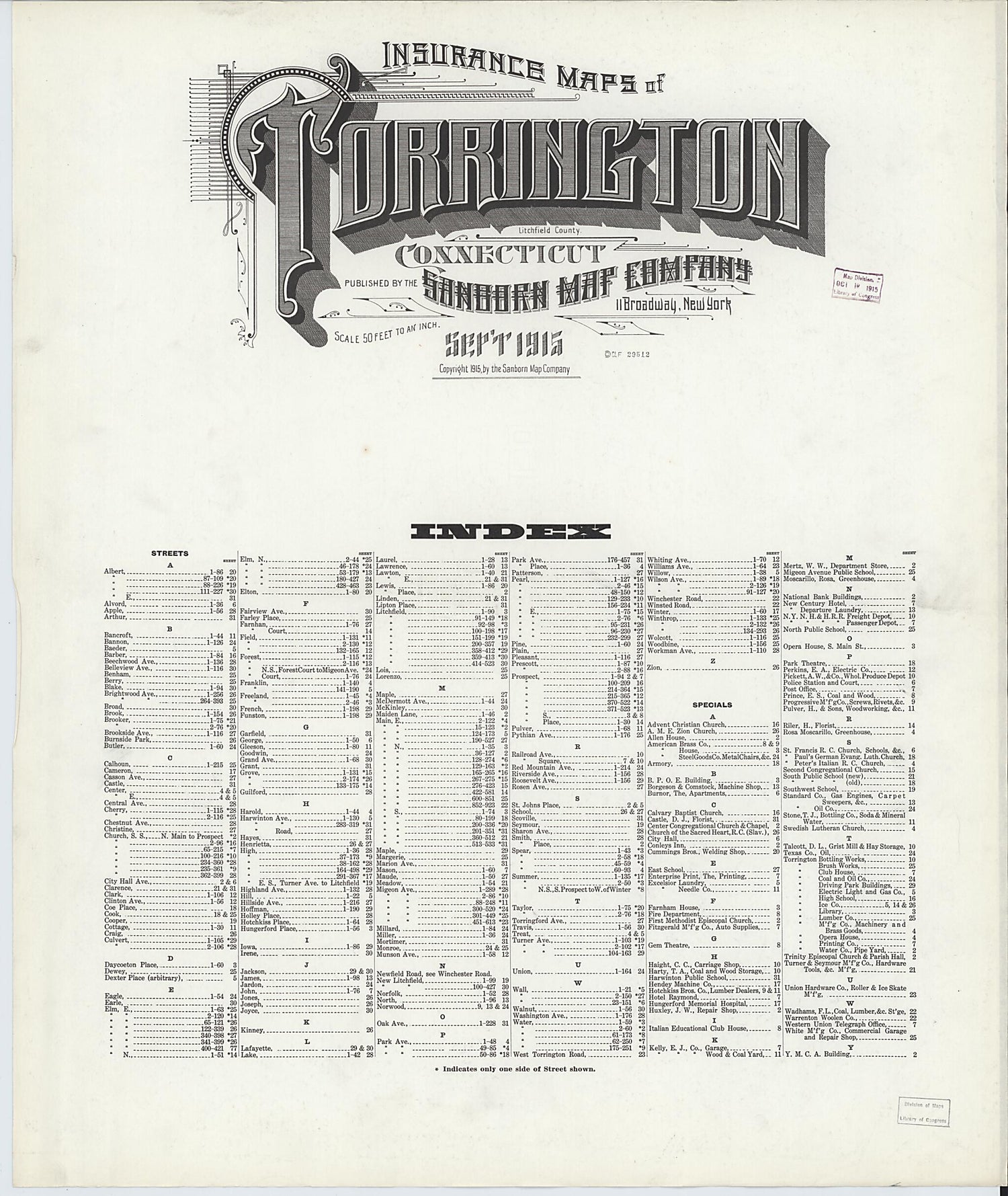 This old map of Torrington, Litchfield County, Connecticut was created by Sanborn Map Company in 1915