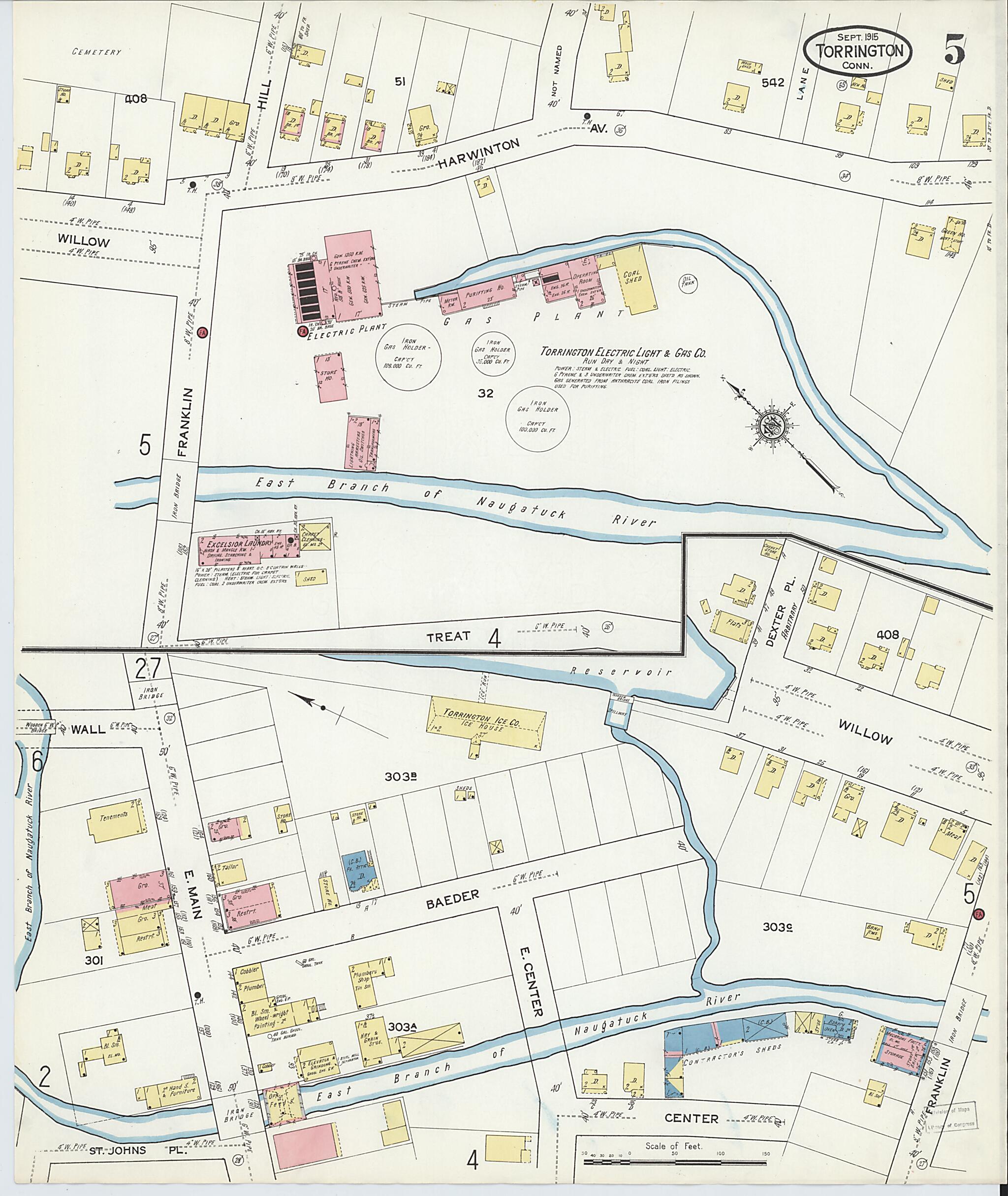 This old map of Torrington, Litchfield County, Connecticut was created by Sanborn Map Company in 1915