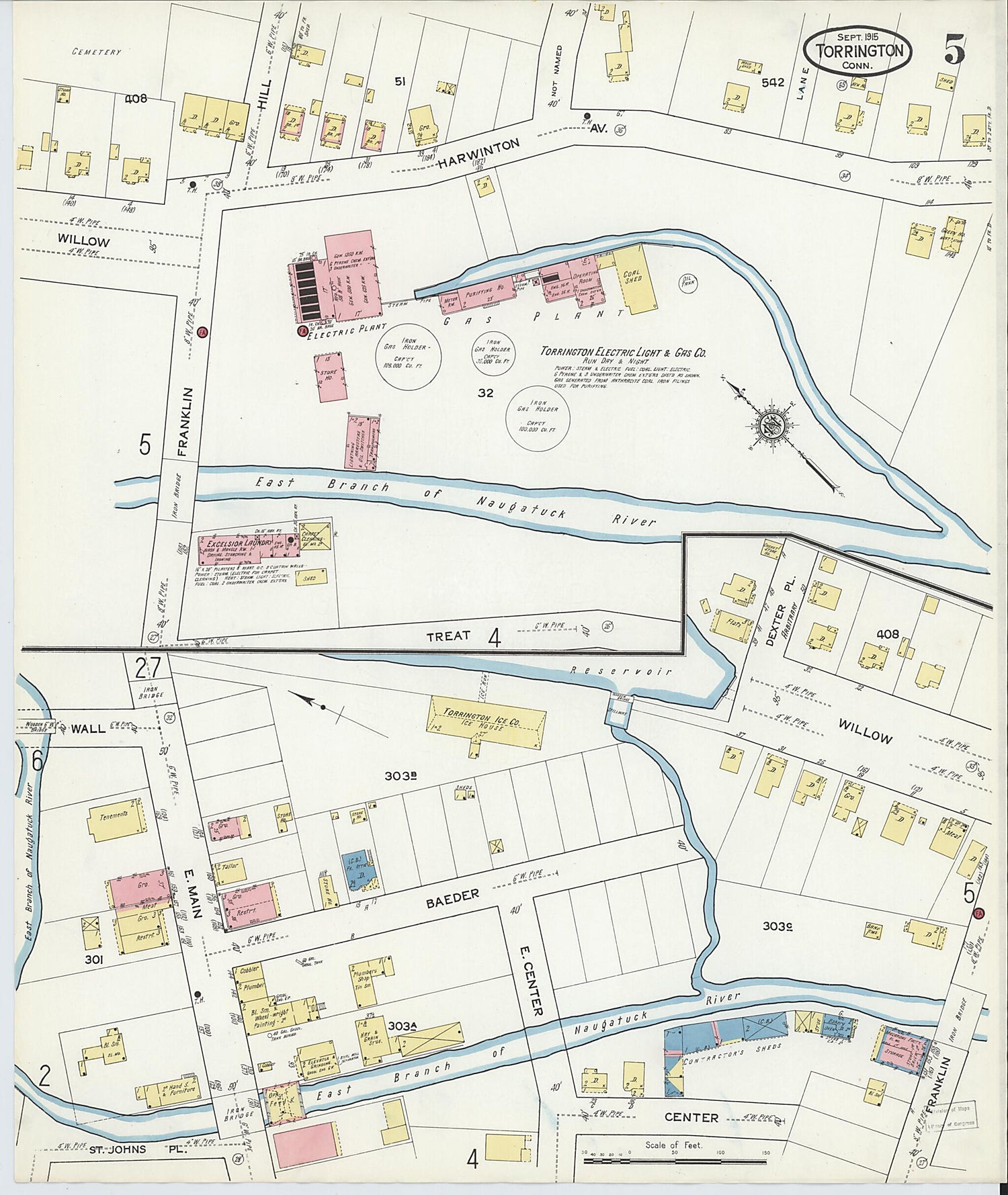 This old map of Torrington, Litchfield County, Connecticut was created by Sanborn Map Company in 1915
