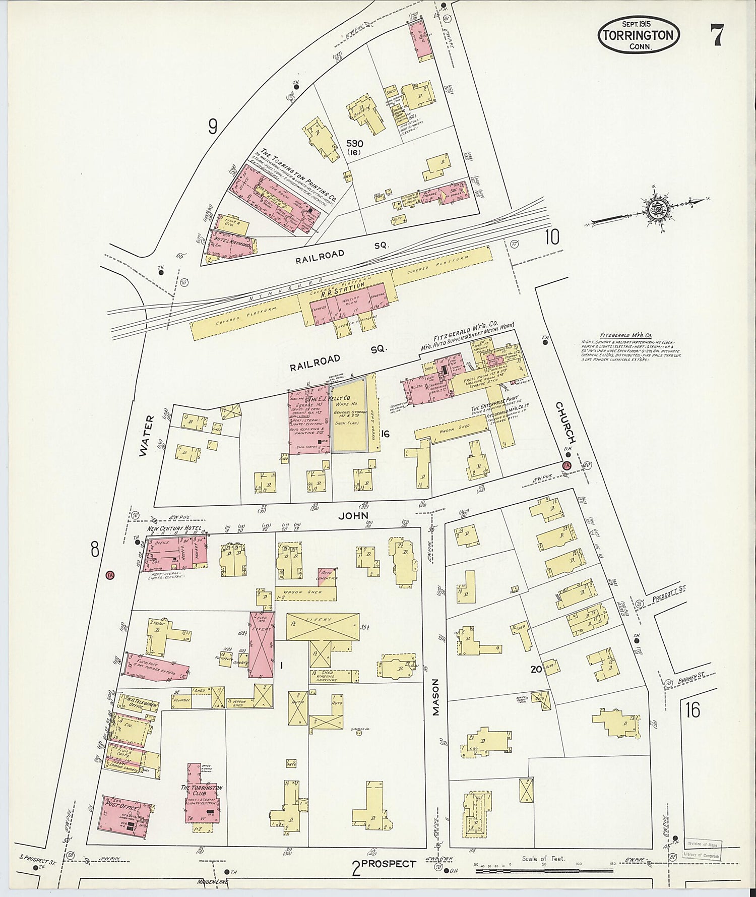 This old map of Torrington, Litchfield County, Connecticut was created by Sanborn Map Company in 1915
