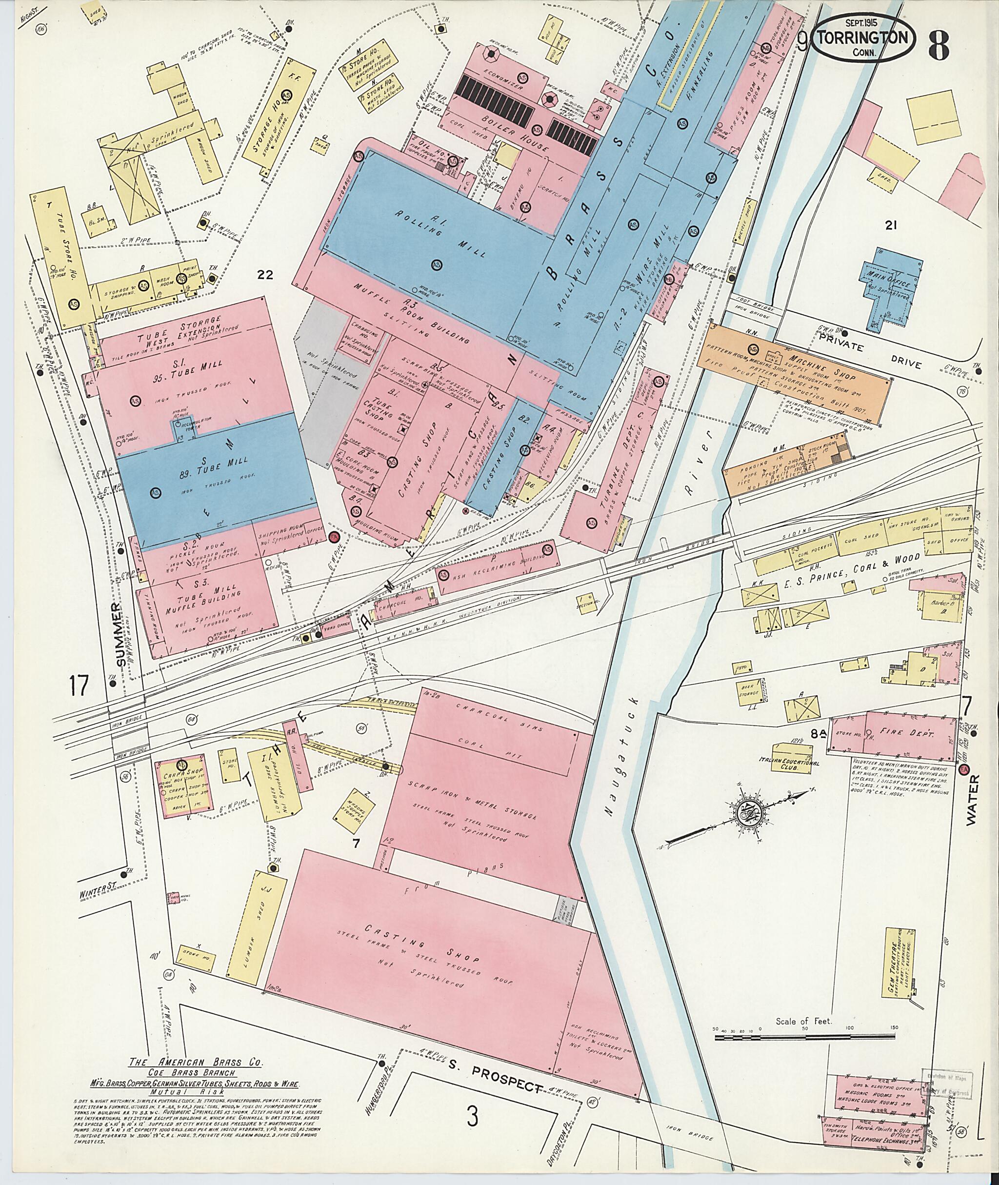 This old map of Torrington, Litchfield County, Connecticut was created by Sanborn Map Company in 1915