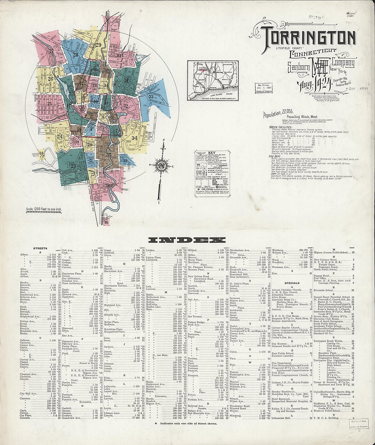 This old map of Torrington, Litchfield County, Connecticut was created by Sanborn Map Company in 1924