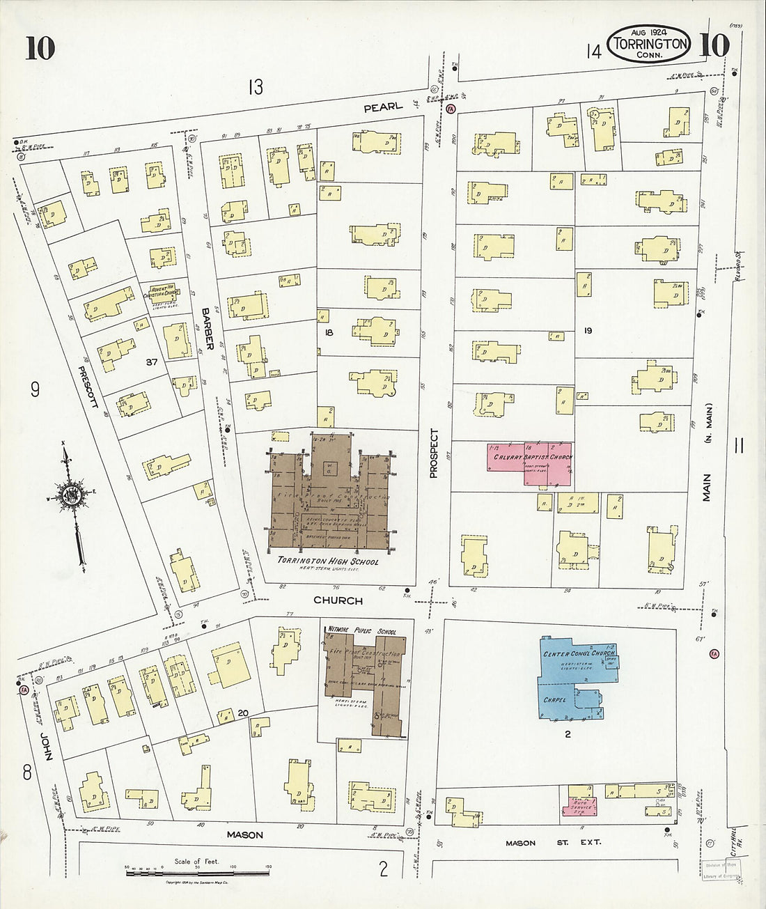 This old map of Torrington, Litchfield County, Connecticut was created by Sanborn Map Company in 1924