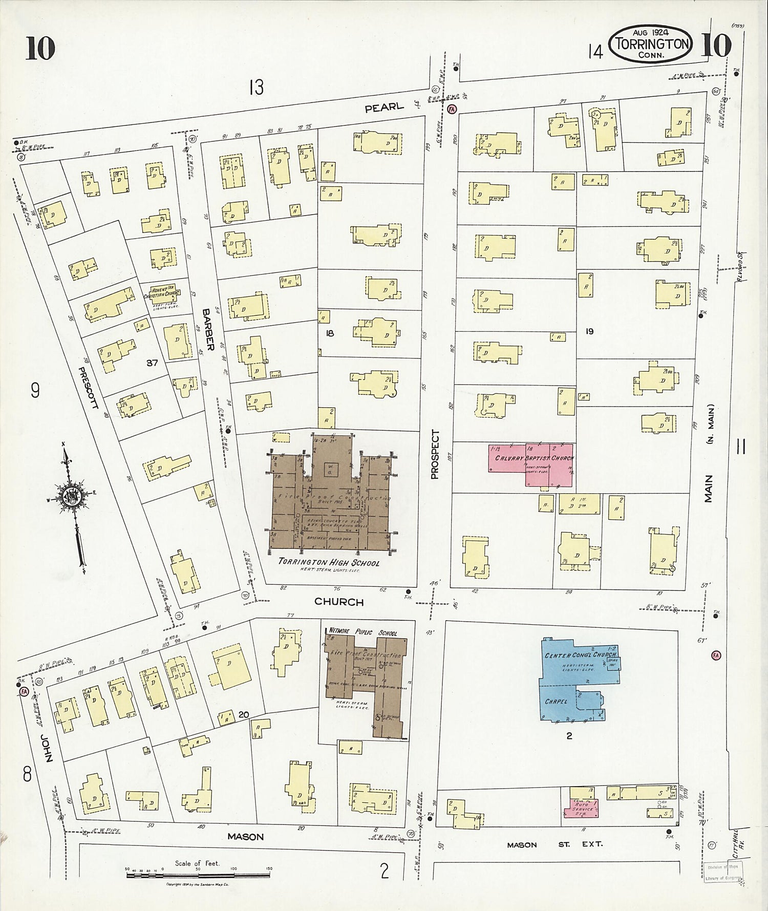 This old map of Torrington, Litchfield County, Connecticut was created by Sanborn Map Company in 1924