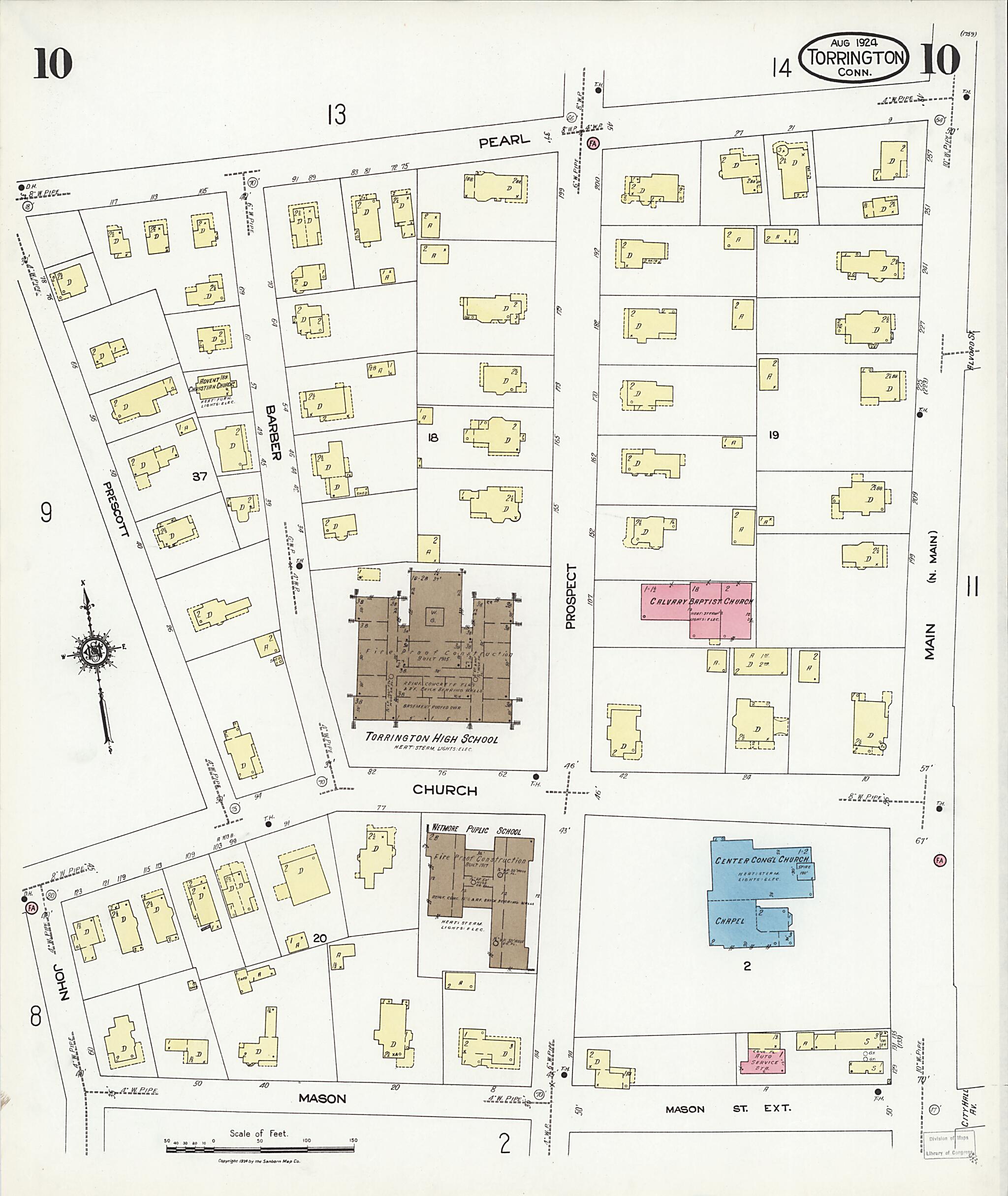 This old map of Torrington, Litchfield County, Connecticut was created by Sanborn Map Company in 1924