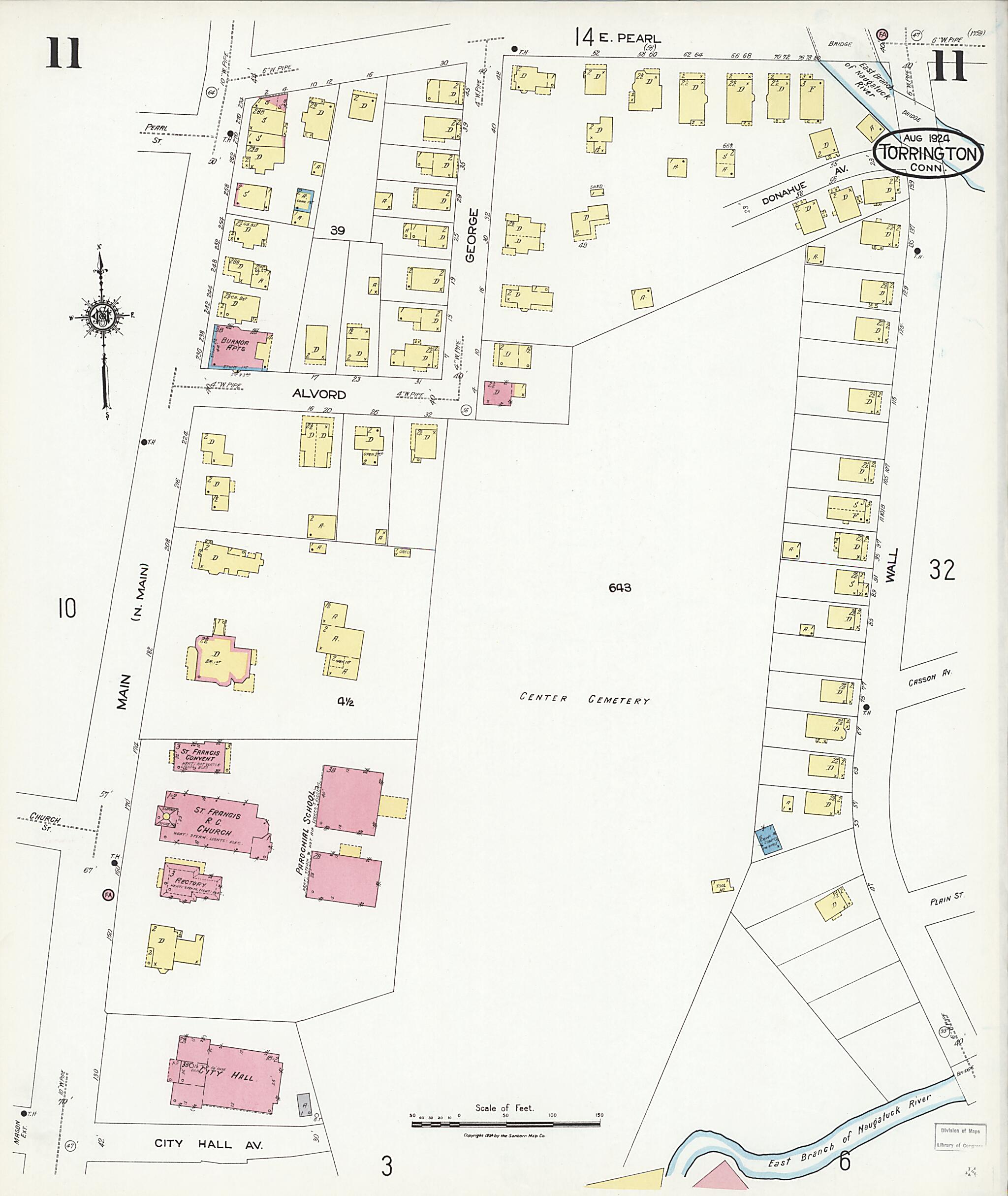 This old map of Torrington, Litchfield County, Connecticut was created by Sanborn Map Company in 1924