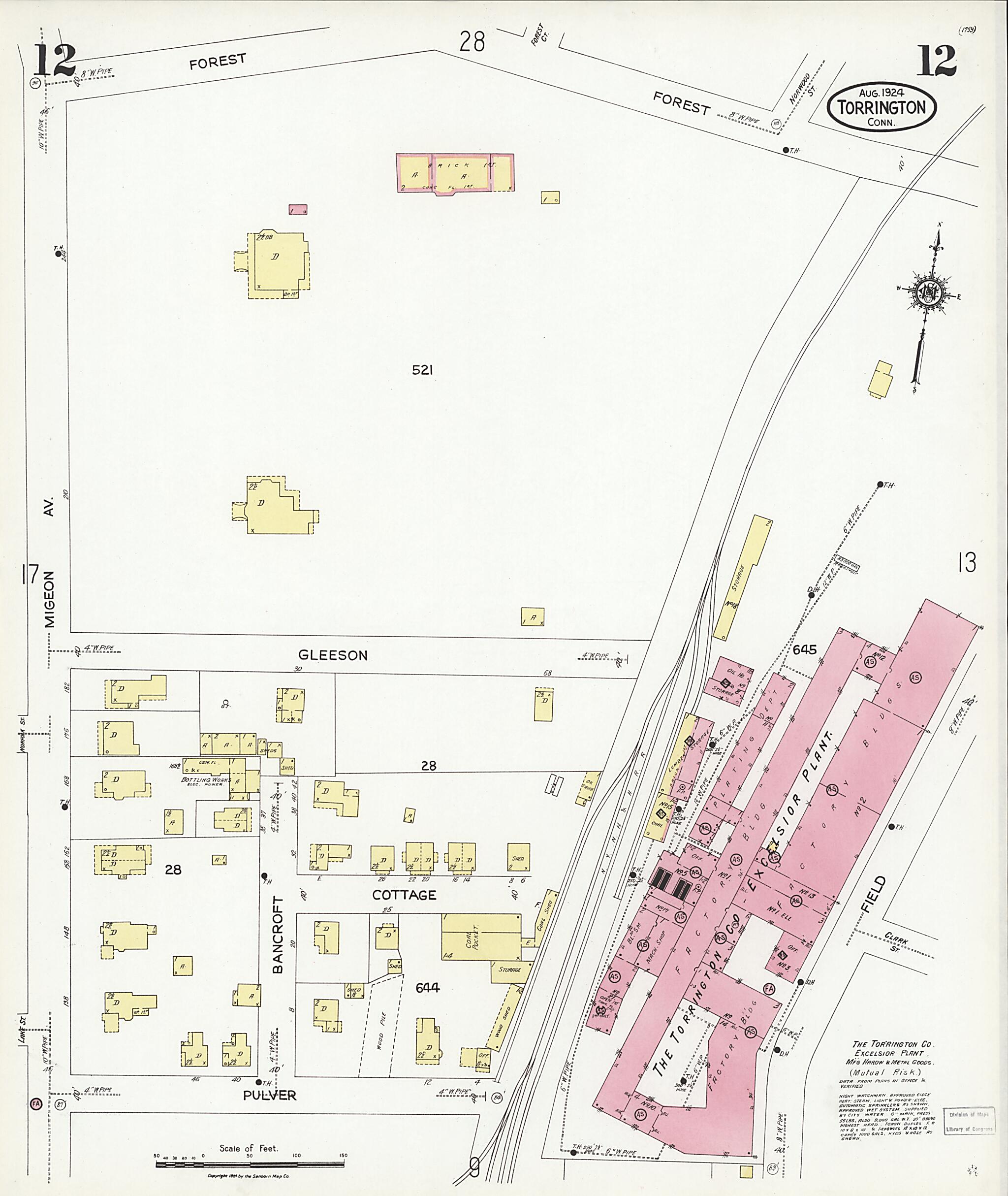 This old map of Torrington, Litchfield County, Connecticut was created by Sanborn Map Company in 1924