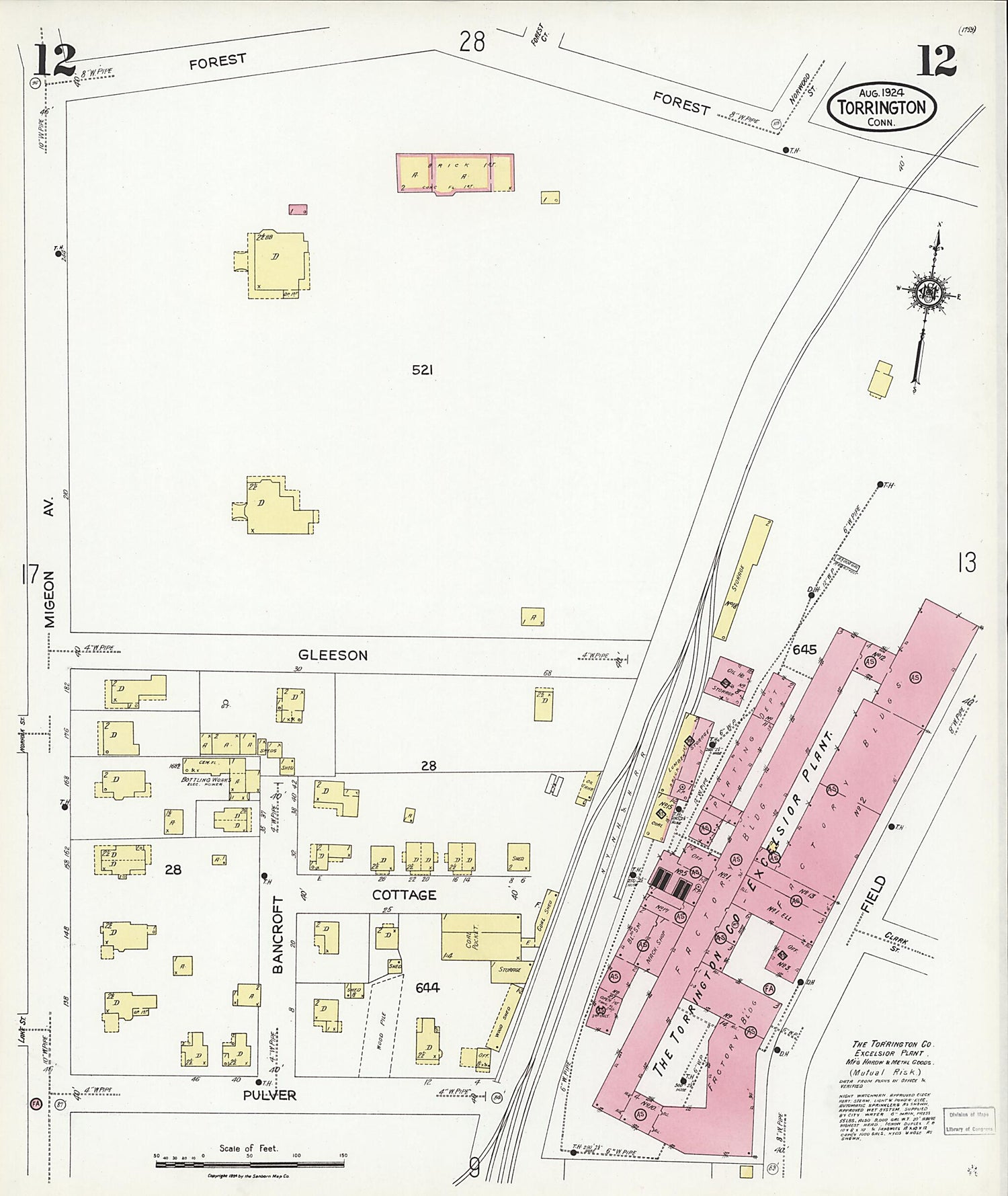 This old map of Torrington, Litchfield County, Connecticut was created by Sanborn Map Company in 1924
