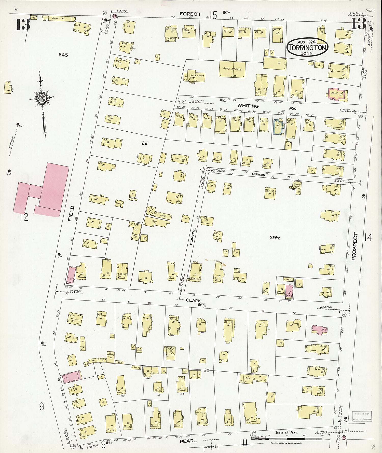 This old map of Torrington, Litchfield County, Connecticut was created by Sanborn Map Company in 1924