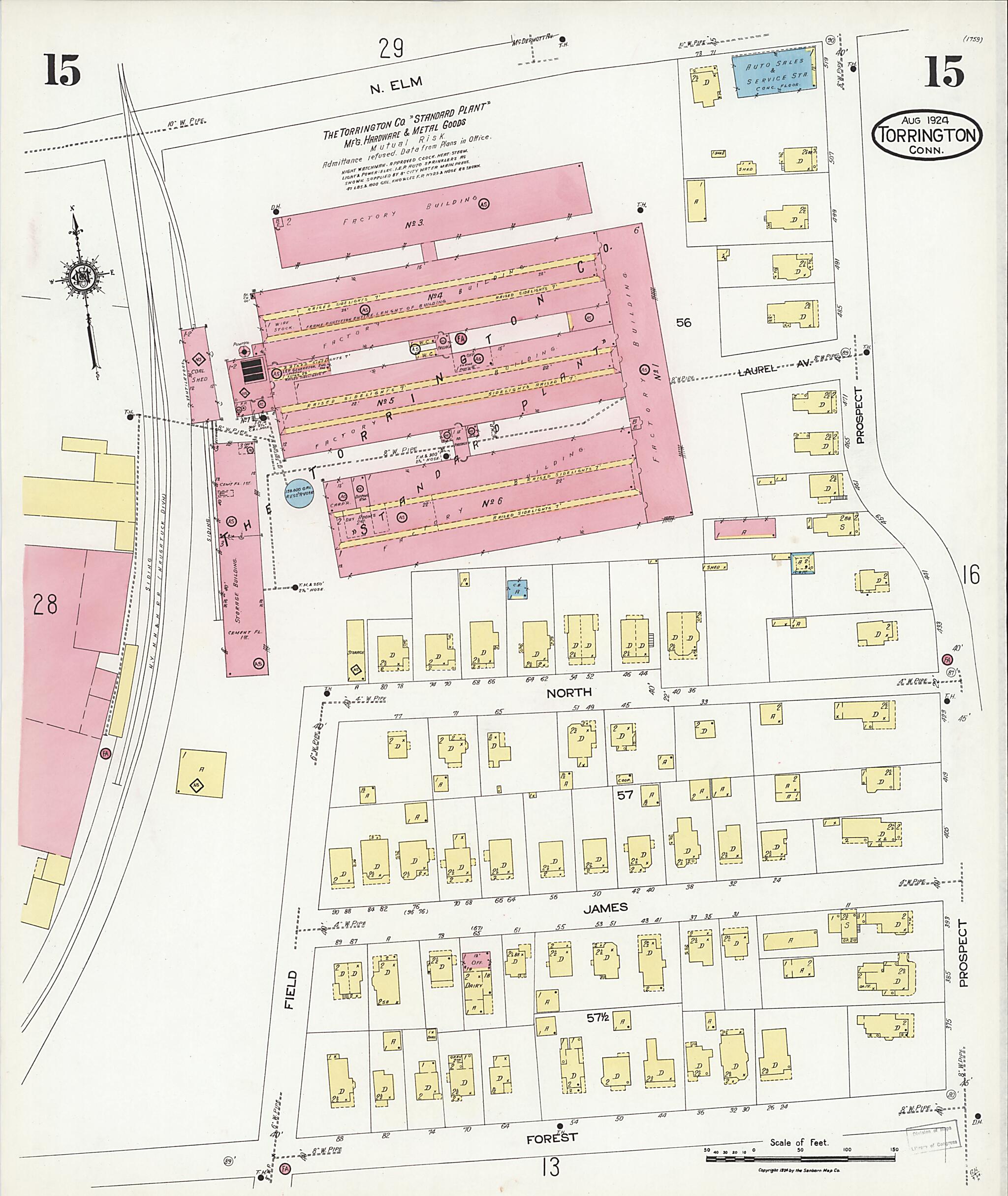 This old map of Torrington, Litchfield County, Connecticut was created by Sanborn Map Company in 1924