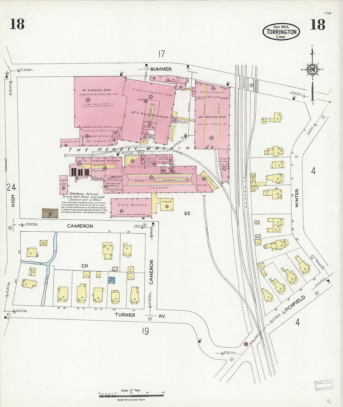This old map of Torrington, Litchfield County, Connecticut was created by Sanborn Map Company in 1924