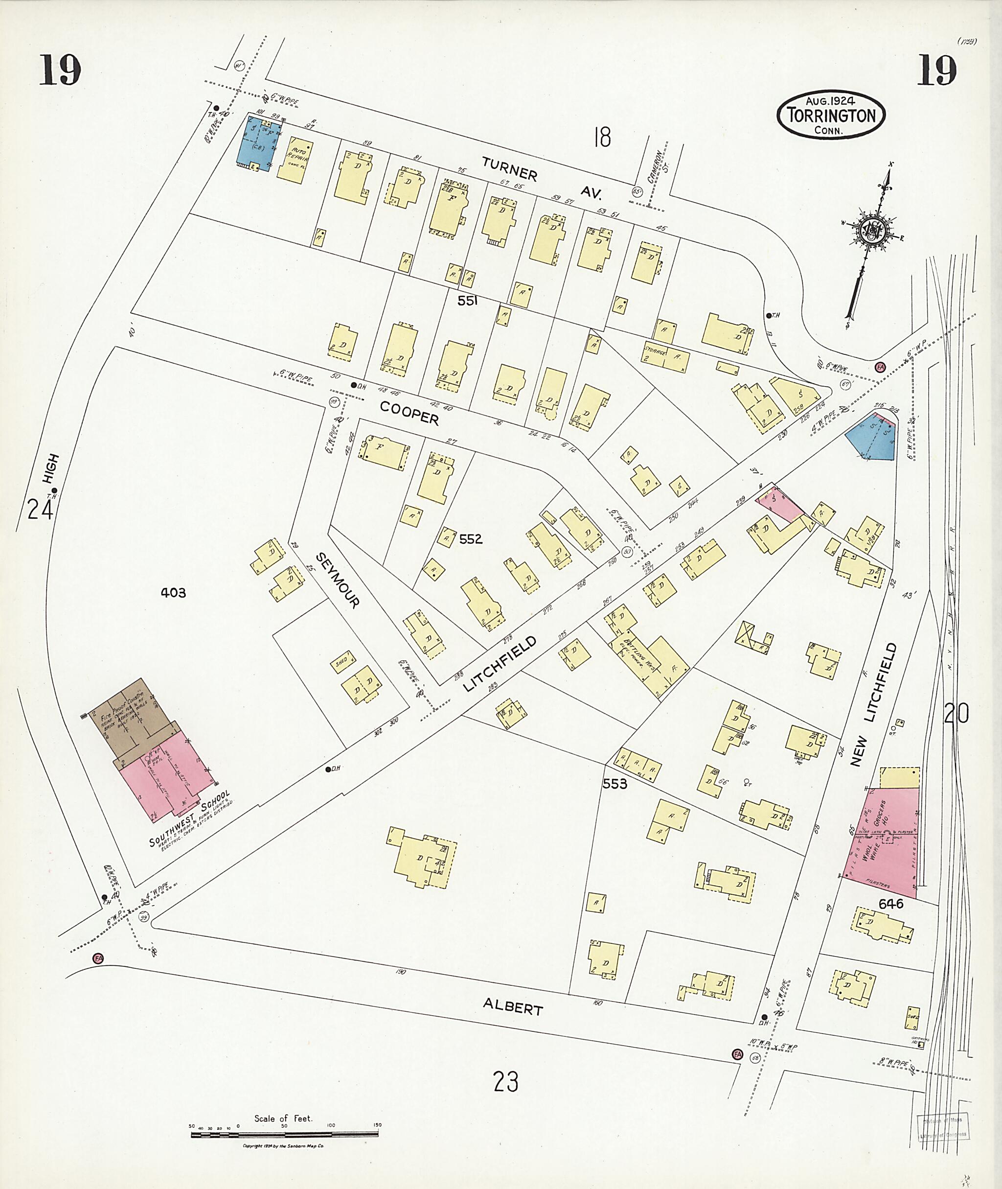 This old map of Torrington, Litchfield County, Connecticut was created by Sanborn Map Company in 1924