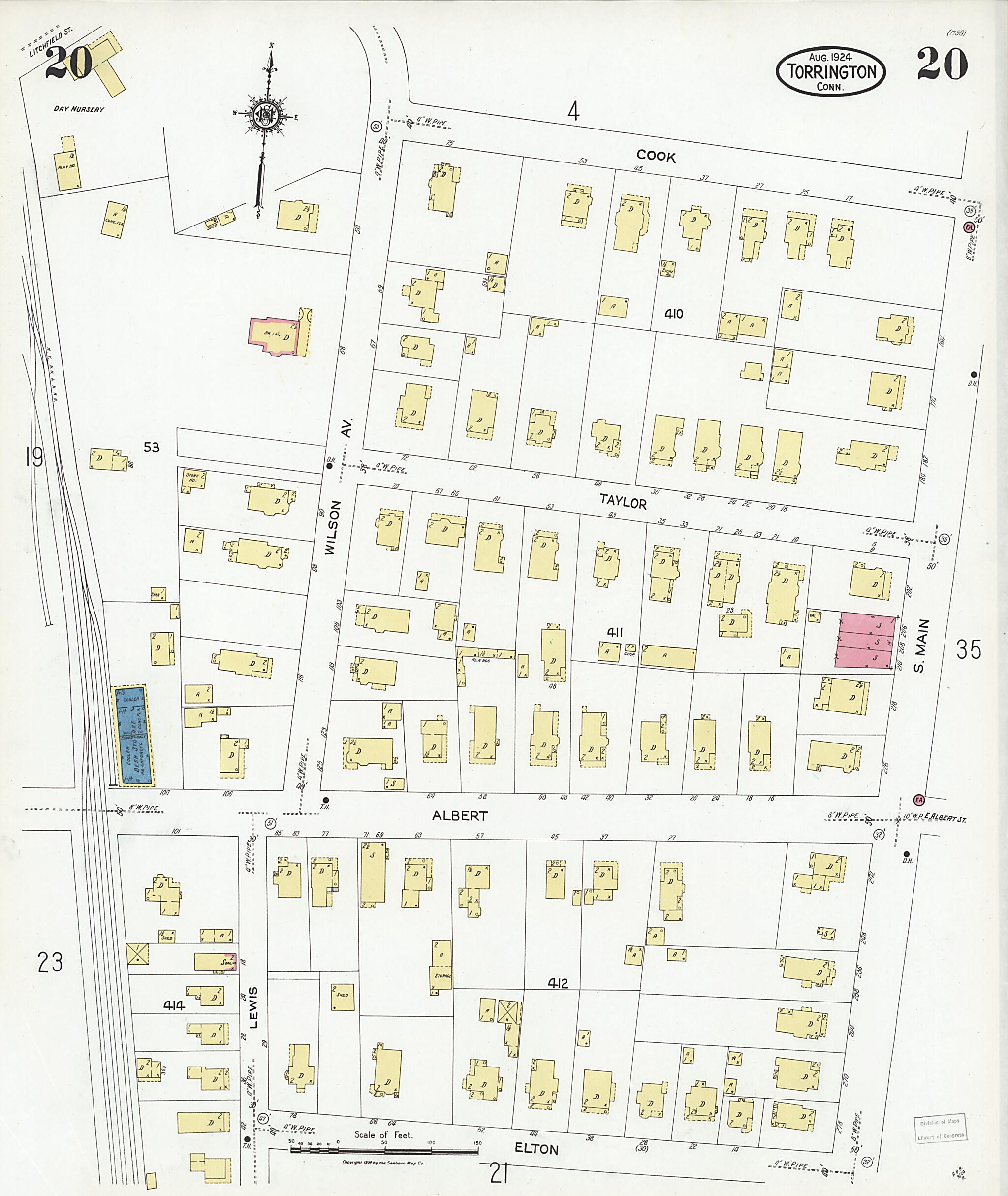 This old map of Torrington, Litchfield County, Connecticut was created by Sanborn Map Company in 1924