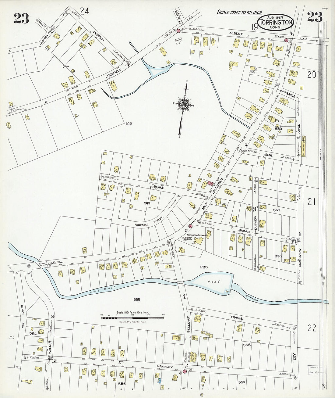 This old map of Torrington, Litchfield County, Connecticut was created by Sanborn Map Company in 1924