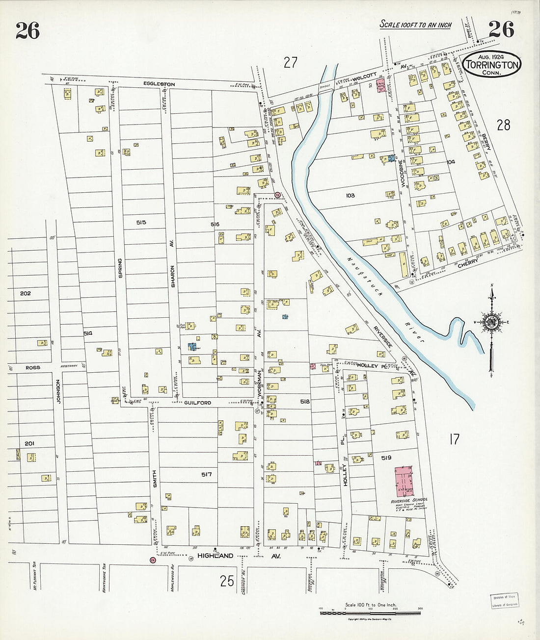 This old map of Torrington, Litchfield County, Connecticut was created by Sanborn Map Company in 1924