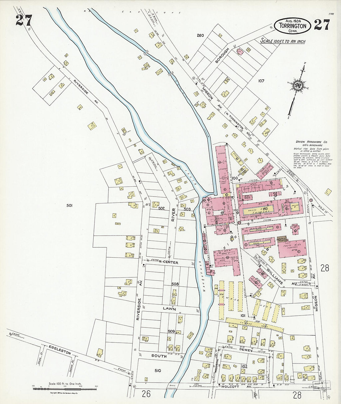 This old map of Torrington, Litchfield County, Connecticut was created by Sanborn Map Company in 1924