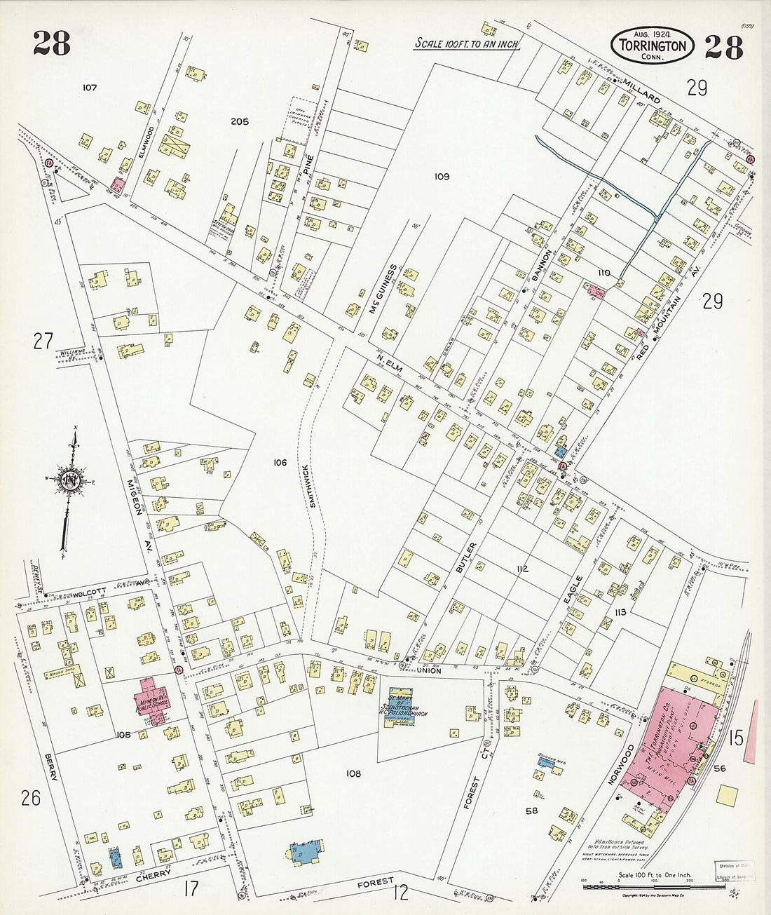 This old map of Torrington, Litchfield County, Connecticut was created by Sanborn Map Company in 1924