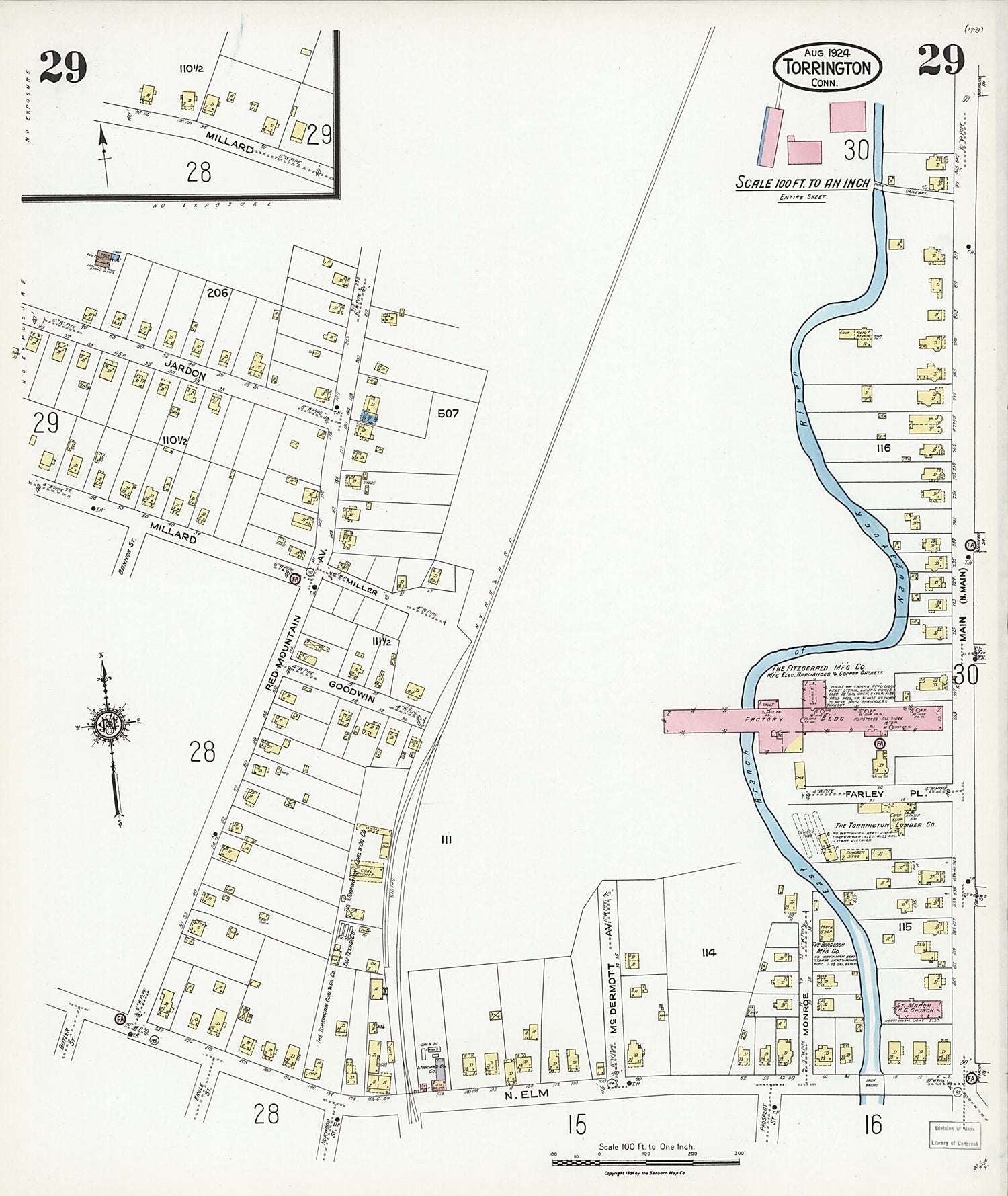 This old map of Torrington, Litchfield County, Connecticut was created by Sanborn Map Company in 1924