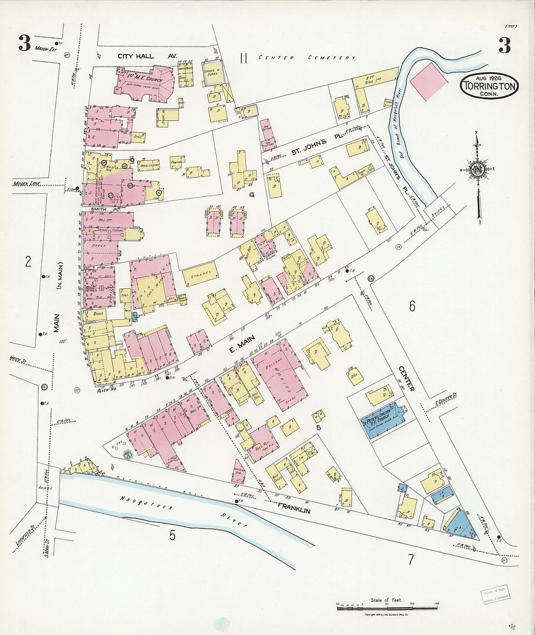 This old map of Torrington, Litchfield County, Connecticut was created by Sanborn Map Company in 1924