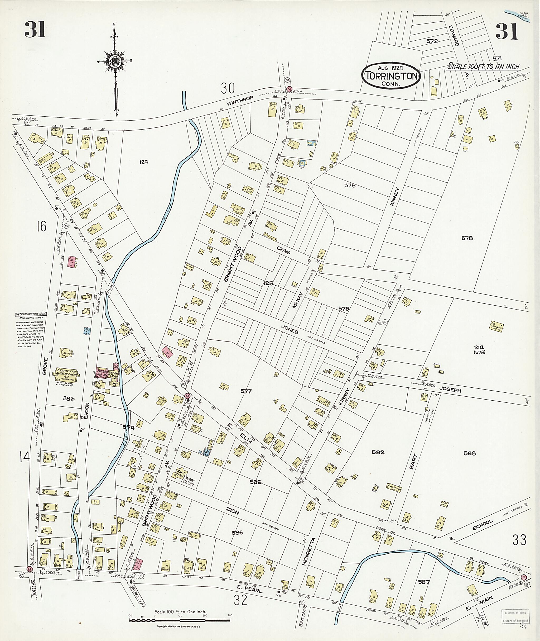 This old map of Torrington, Litchfield County, Connecticut was created by Sanborn Map Company in 1924