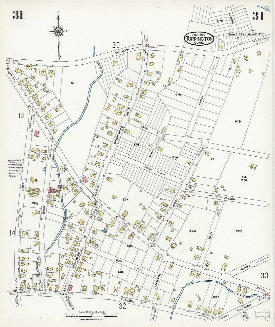 This old map of Torrington, Litchfield County, Connecticut was created by Sanborn Map Company in 1924