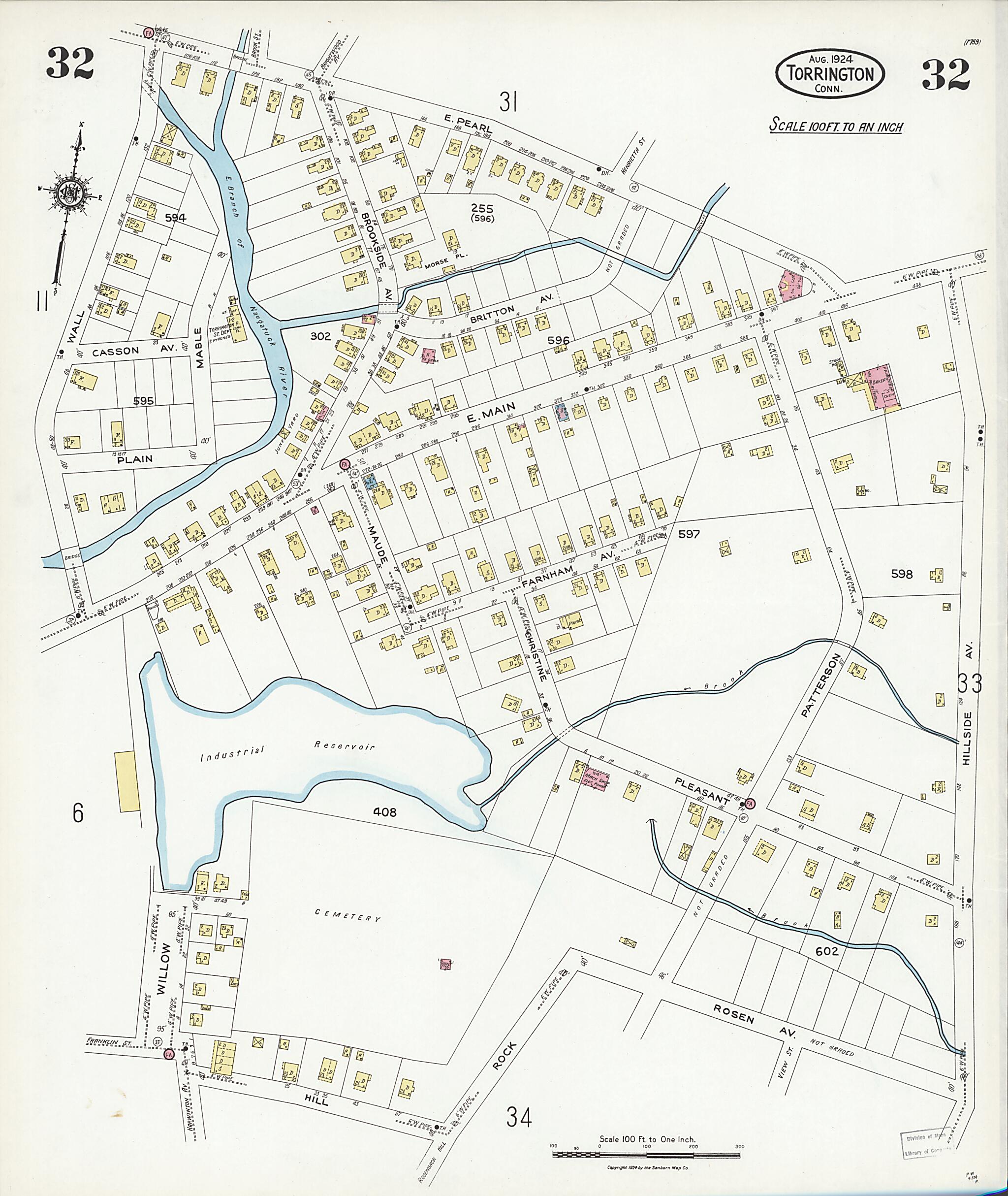 This old map of Torrington, Litchfield County, Connecticut was created by Sanborn Map Company in 1924