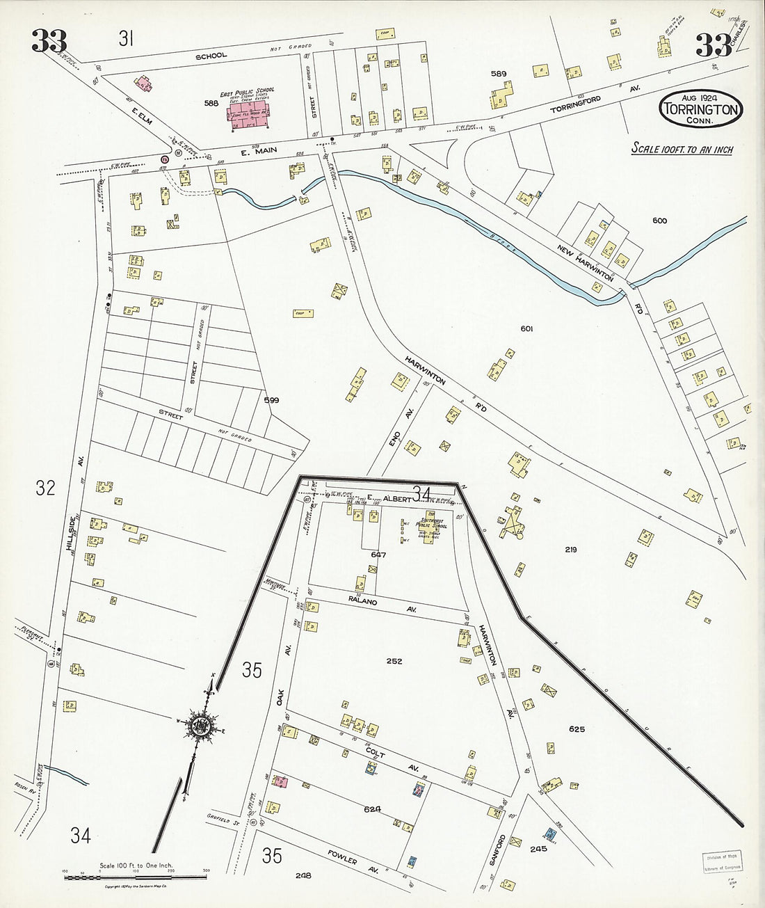 This old map of Torrington, Litchfield County, Connecticut was created by Sanborn Map Company in 1924